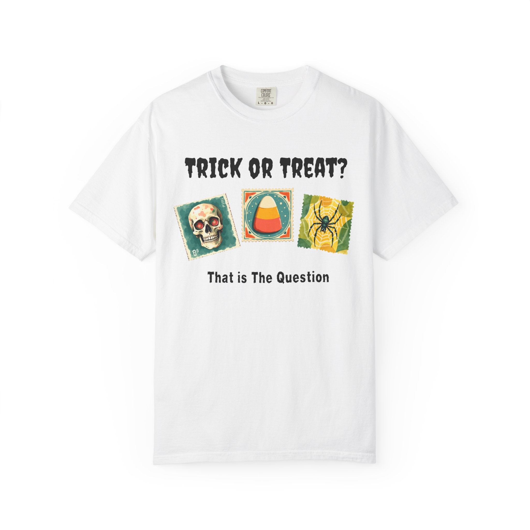 Trick or Treat-That is The Question. Skull, candy corn, and Spider