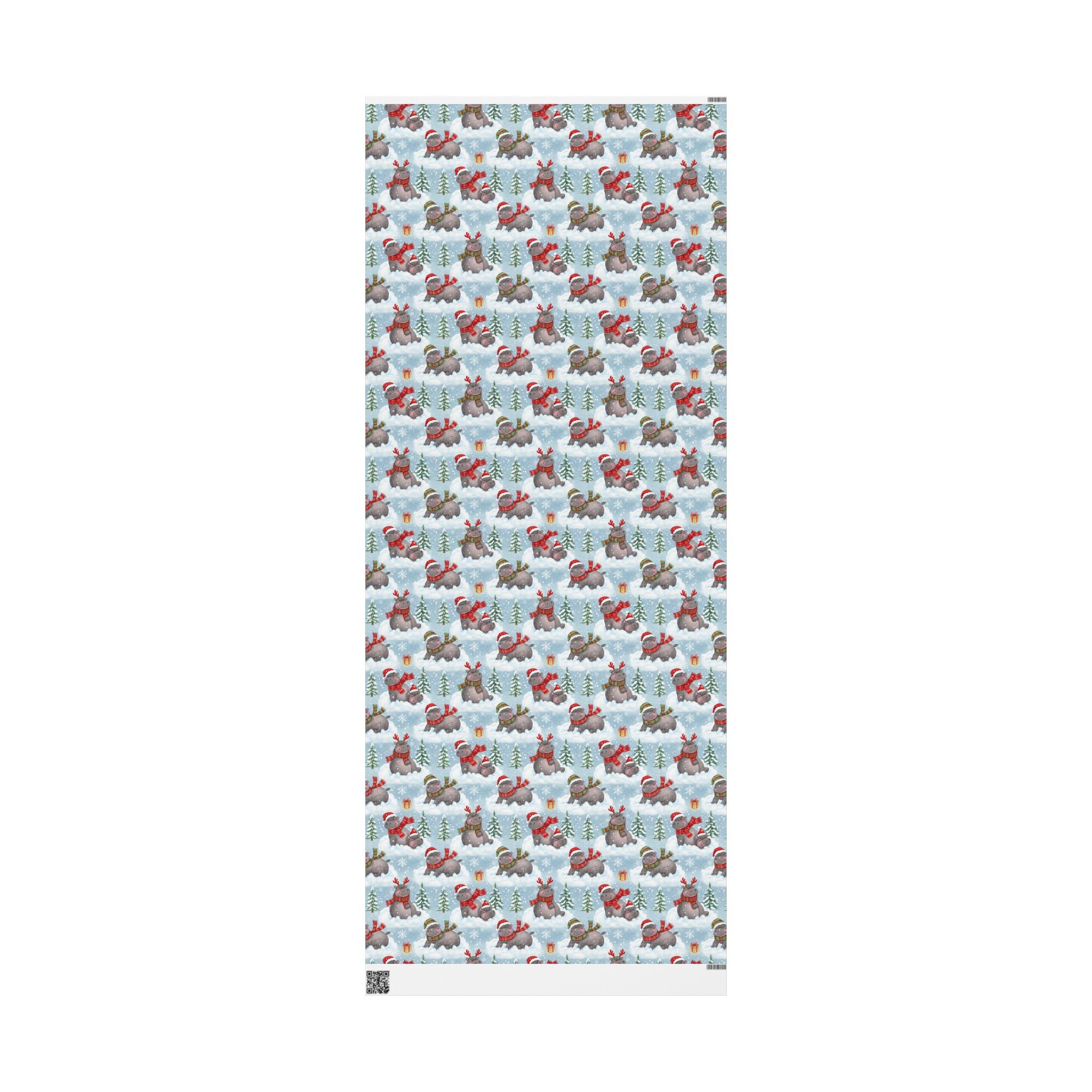 Christmas Wrapping Paper Roll — Cute Hippo in Scarf Winter Pattern