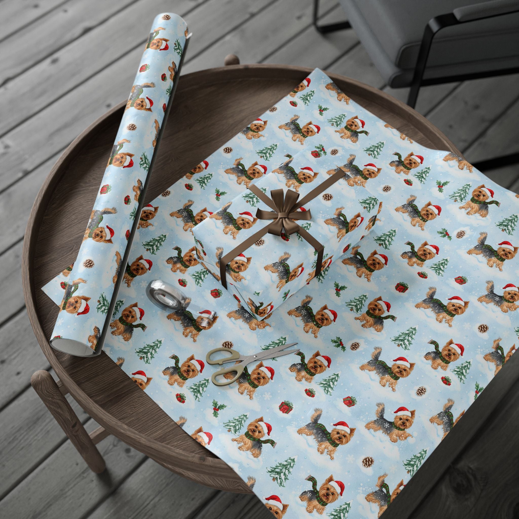 Christmas Yorkie Wrapping Paper Roll — Cute Yorkie in Santa Hat Holiday Gift Wrap