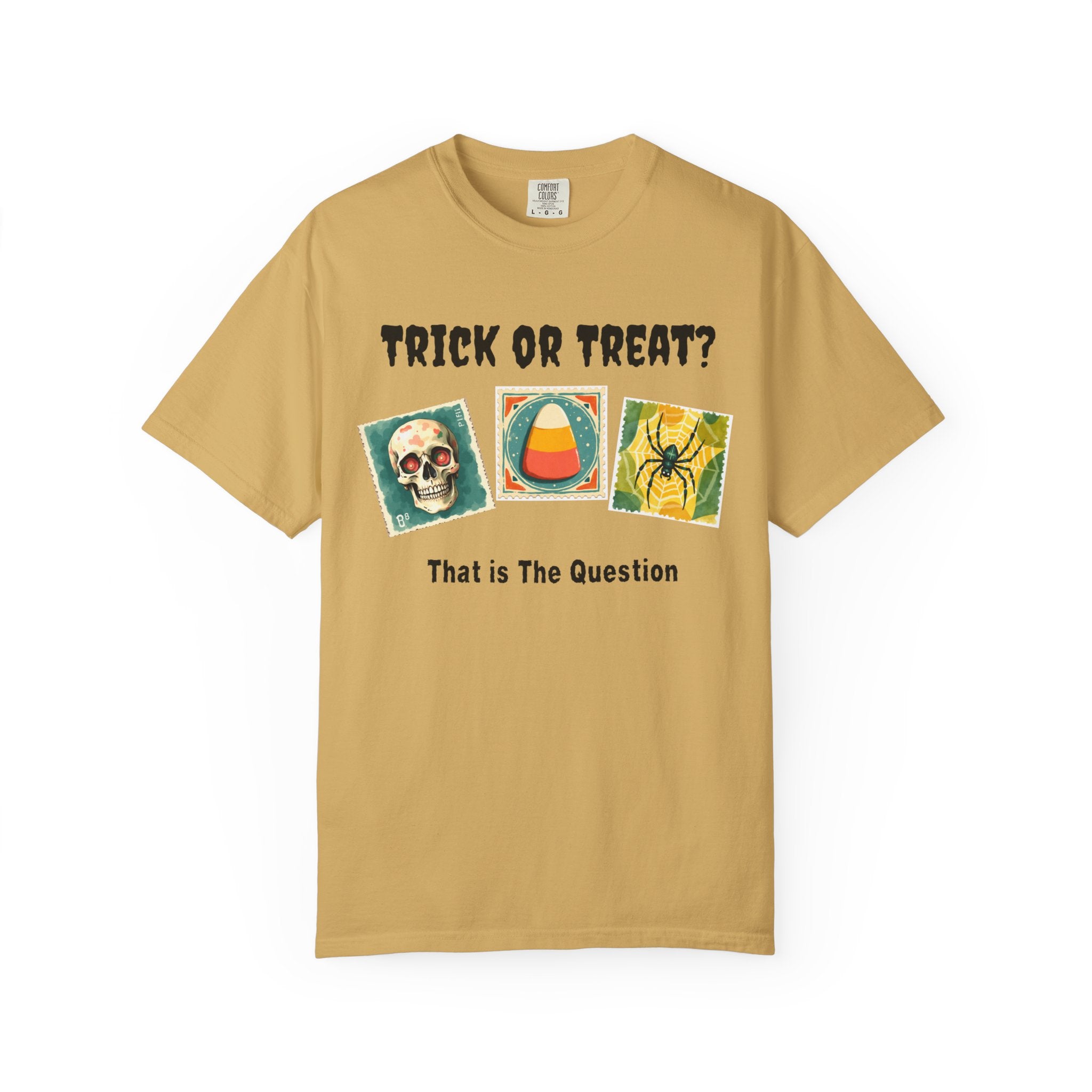 Trick or Treat-That is The Question. Skull, candy corn, and Spider