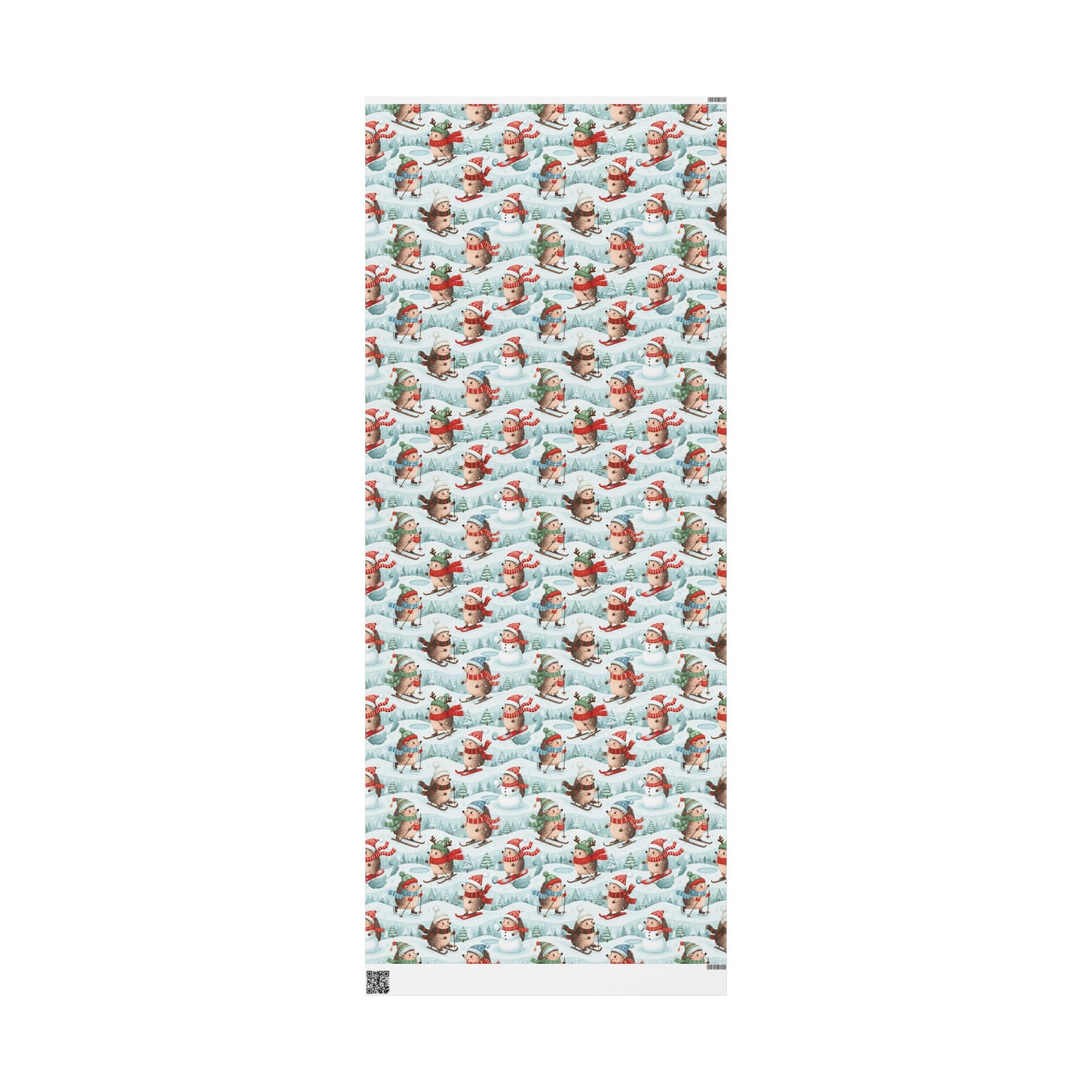 Cute Winter Hedgehog Christmas Wrapping Paper Roll — Festive Snowy Holiday Gift Wrap