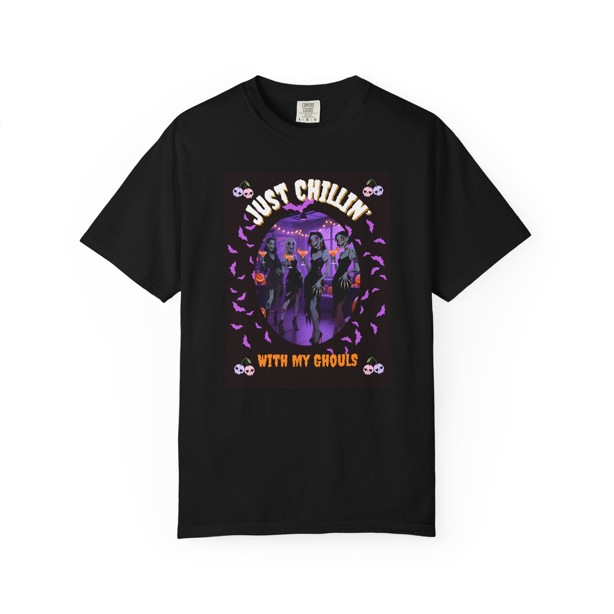 Just Chillin' With My Ghouls, Halloween Graphic Tee, Unisex Garment-Dyed T-Shirt, Spooky Shirt, Halloween Costume, Fall Fashion, Holiday Apparel