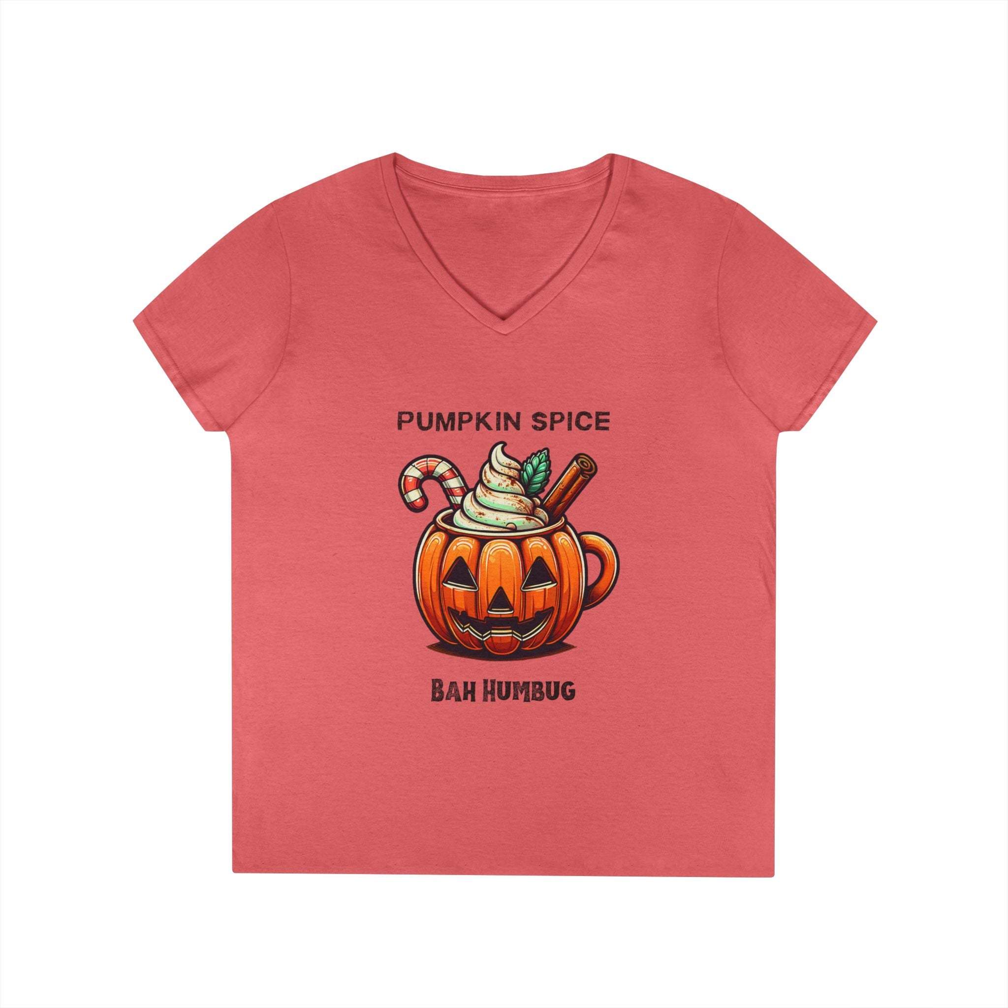 V-Neck T-Shirt Halloween Mug with Pumpkin Spice Bah Humbug