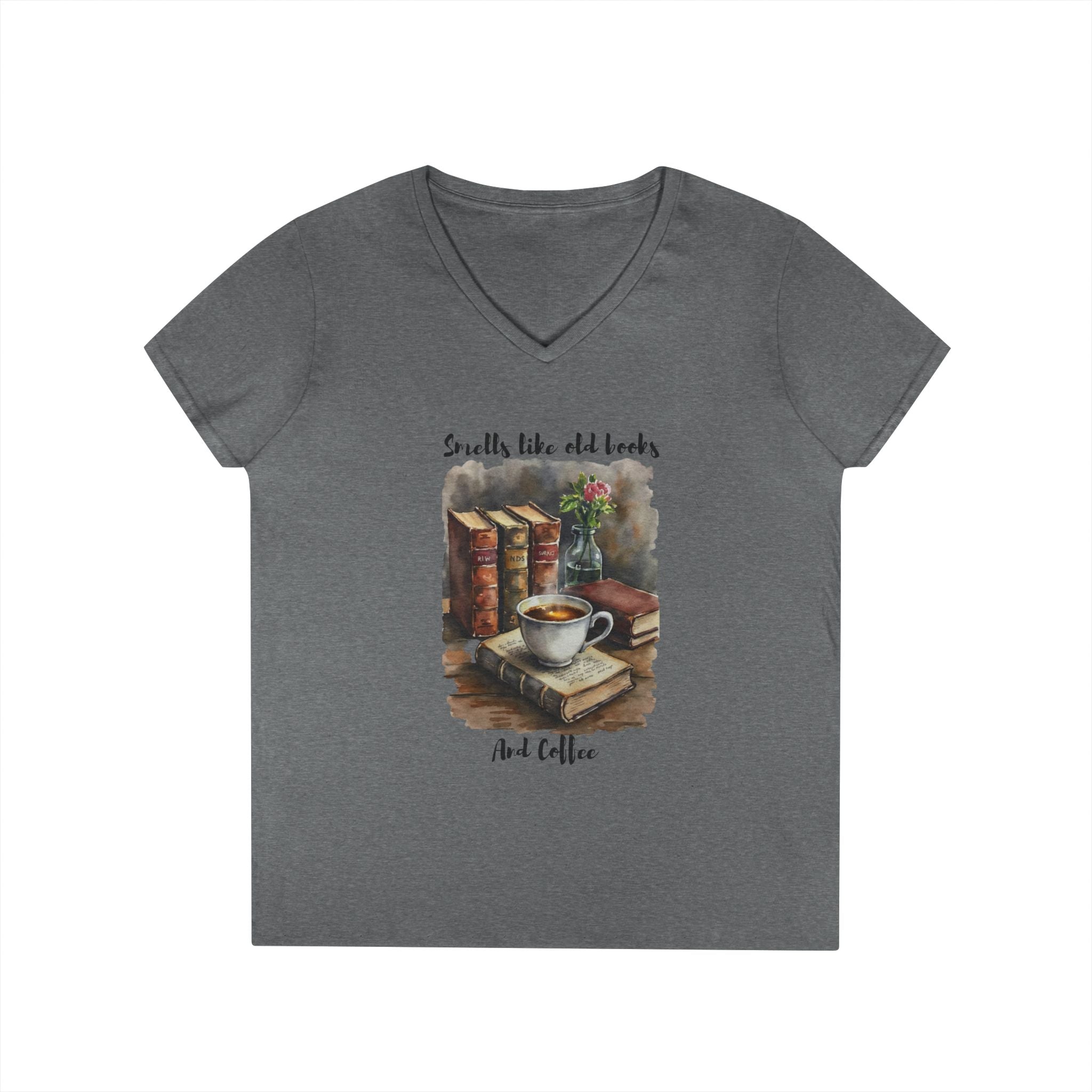 Vintage Book and Coffee Ladies' V-Neck T-Shirt