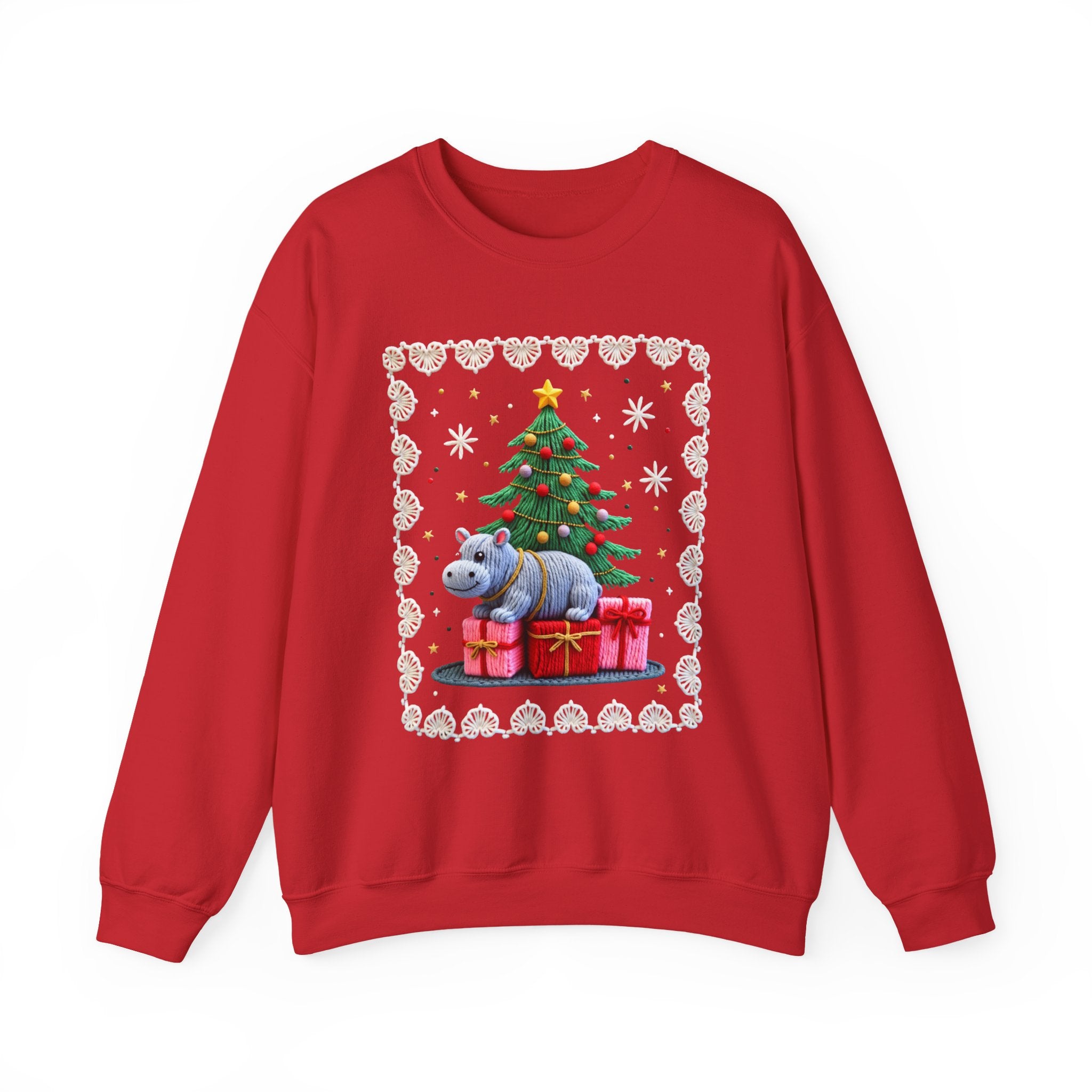 Hippo Under Christmas Tree Sweatshirt - Cute Holiday Crewneck