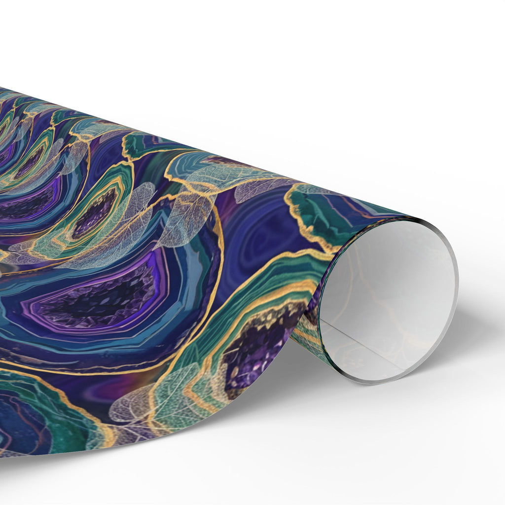 Agate Swirl Wrapping Paper — Blue & Teal Geode Gift Wrap with Leaves