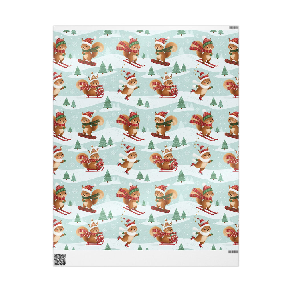 Christmas Squirrel Wrapping Paper - Cute Holiday Gift Wrap with Sledding Squirrels