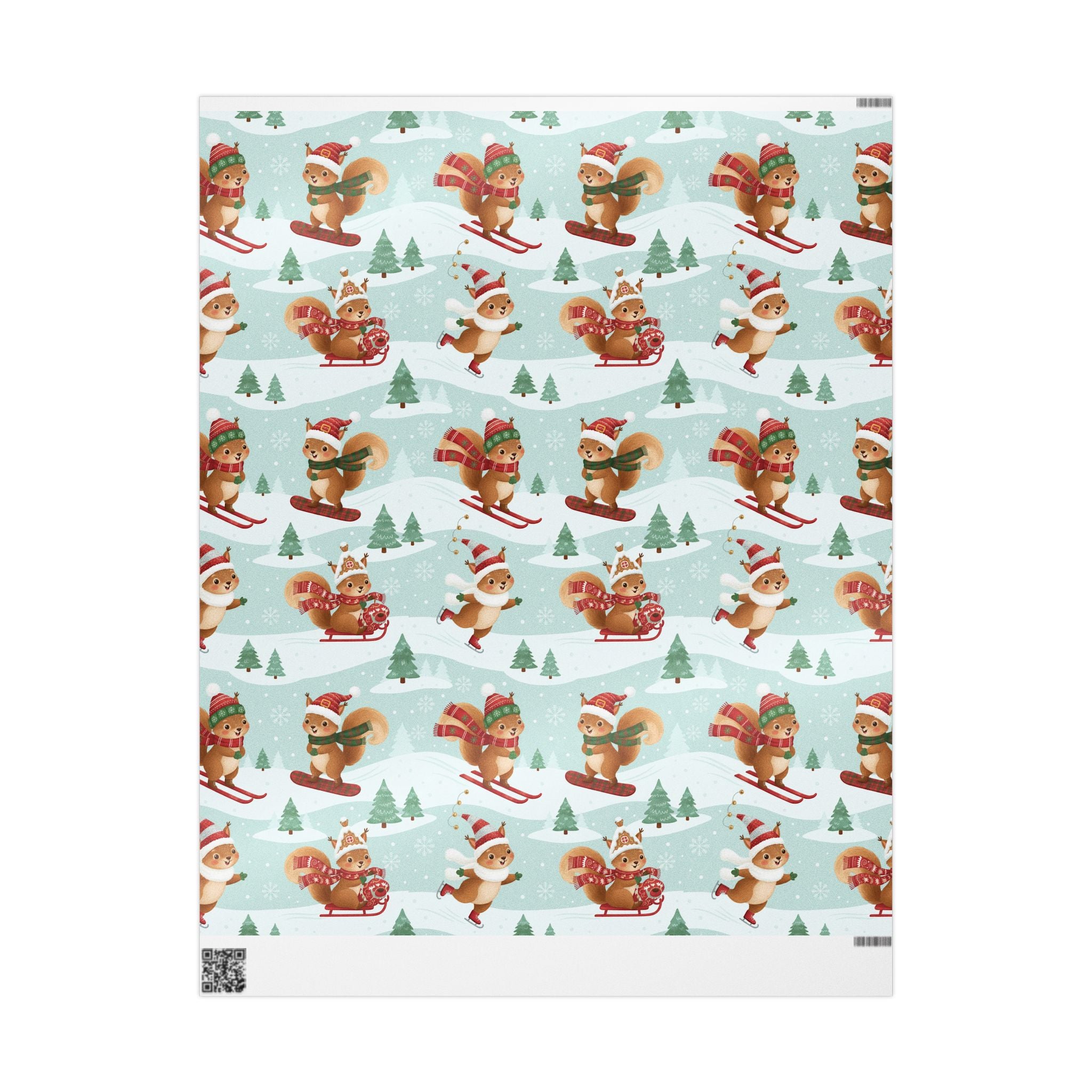 Christmas Squirrel Wrapping Paper - Cute Holiday Gift Wrap with Sledding Squirrels