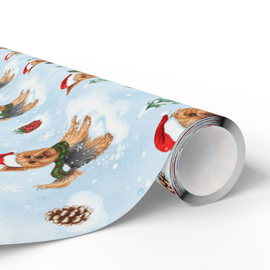 Christmas Yorkie Wrapping Paper Roll — Cute Yorkie in Santa Hat Holiday Gift Wrap
