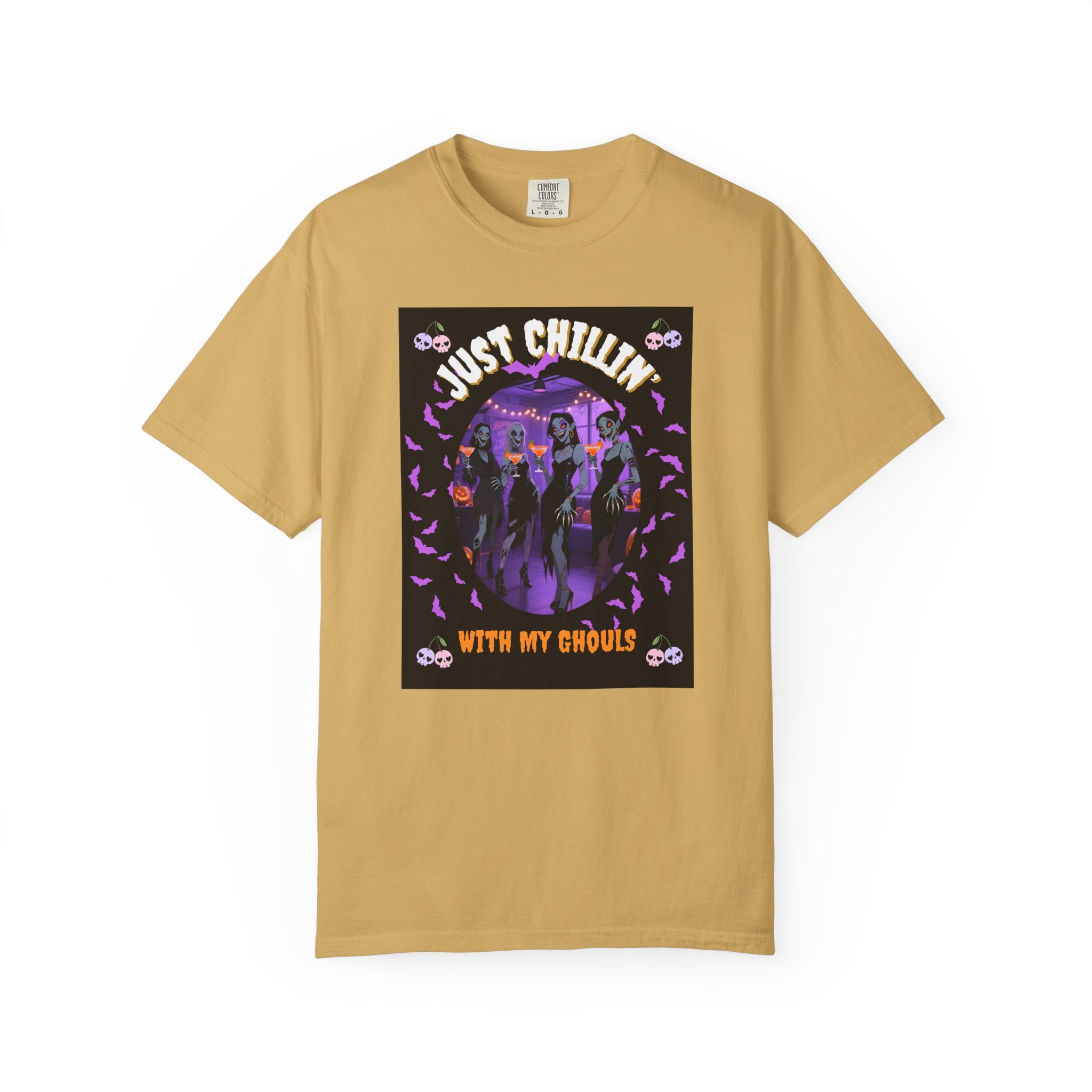 Just Chillin' With My Ghouls, Halloween Graphic Tee, Unisex Garment-Dyed T-Shirt, Spooky Shirt, Halloween Costume, Fall Fashion, Holiday Apparel