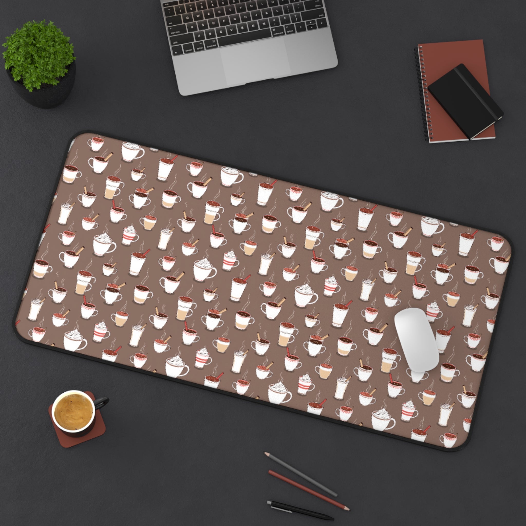 Desk Mat - Cute Coffee Mugs Pattern