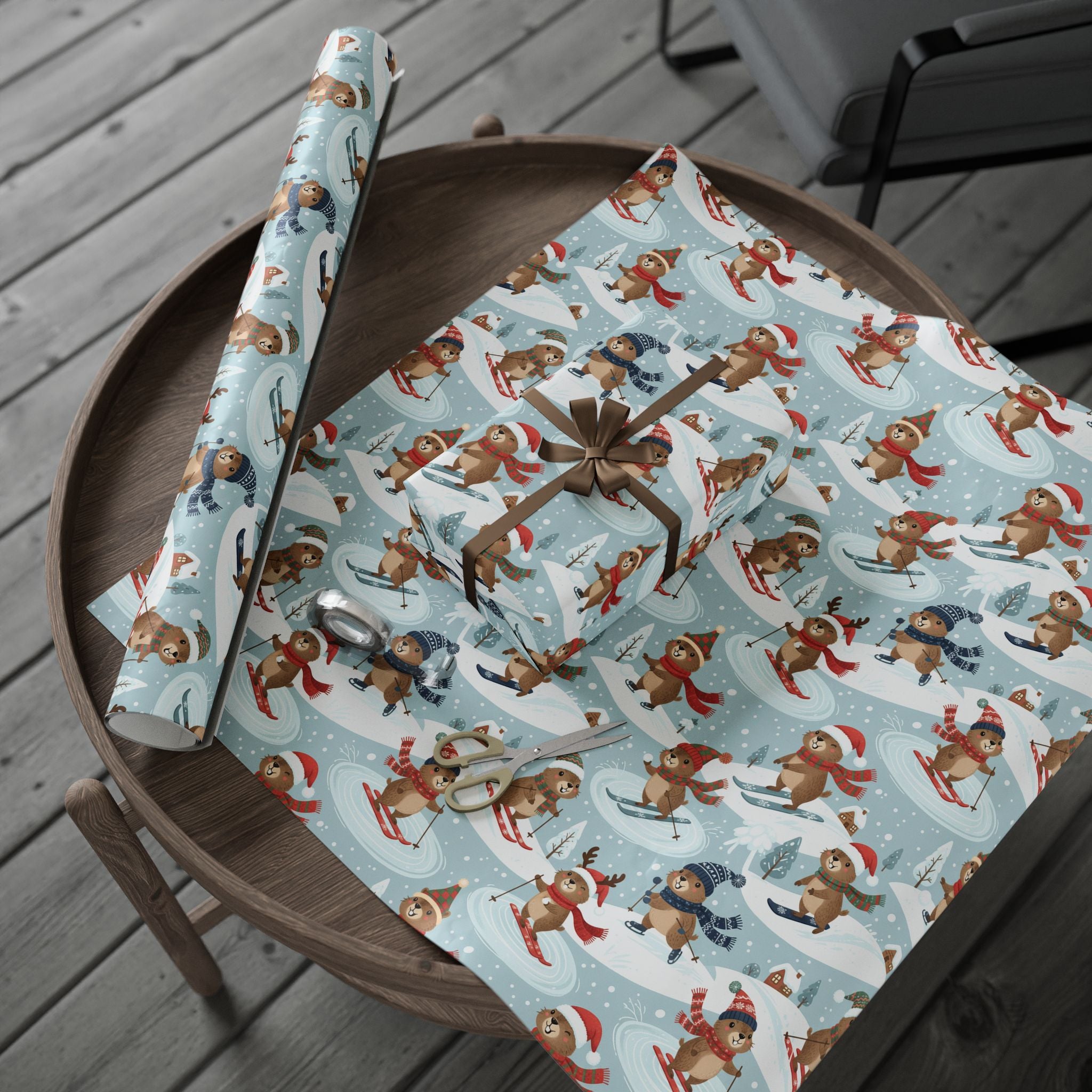 Christmas Groundhog Skiing Wrapping Paper — Cute Winter Holiday Gift Wrap