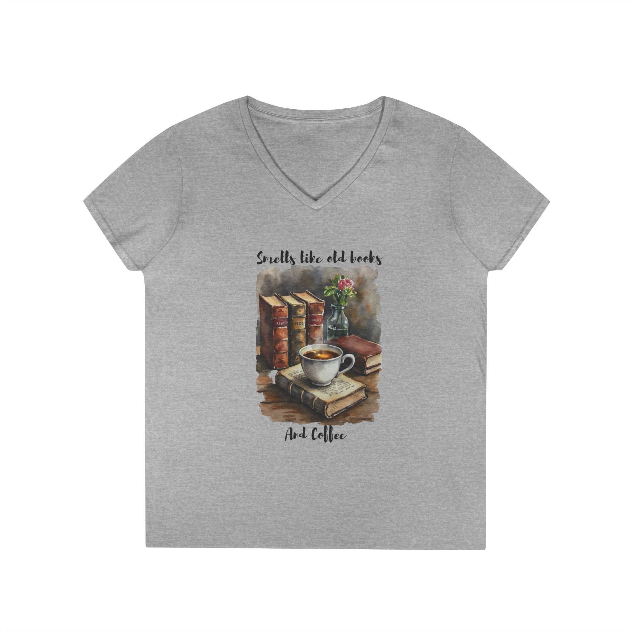 Vintage Book and Coffee Ladies' V-Neck T-Shirt