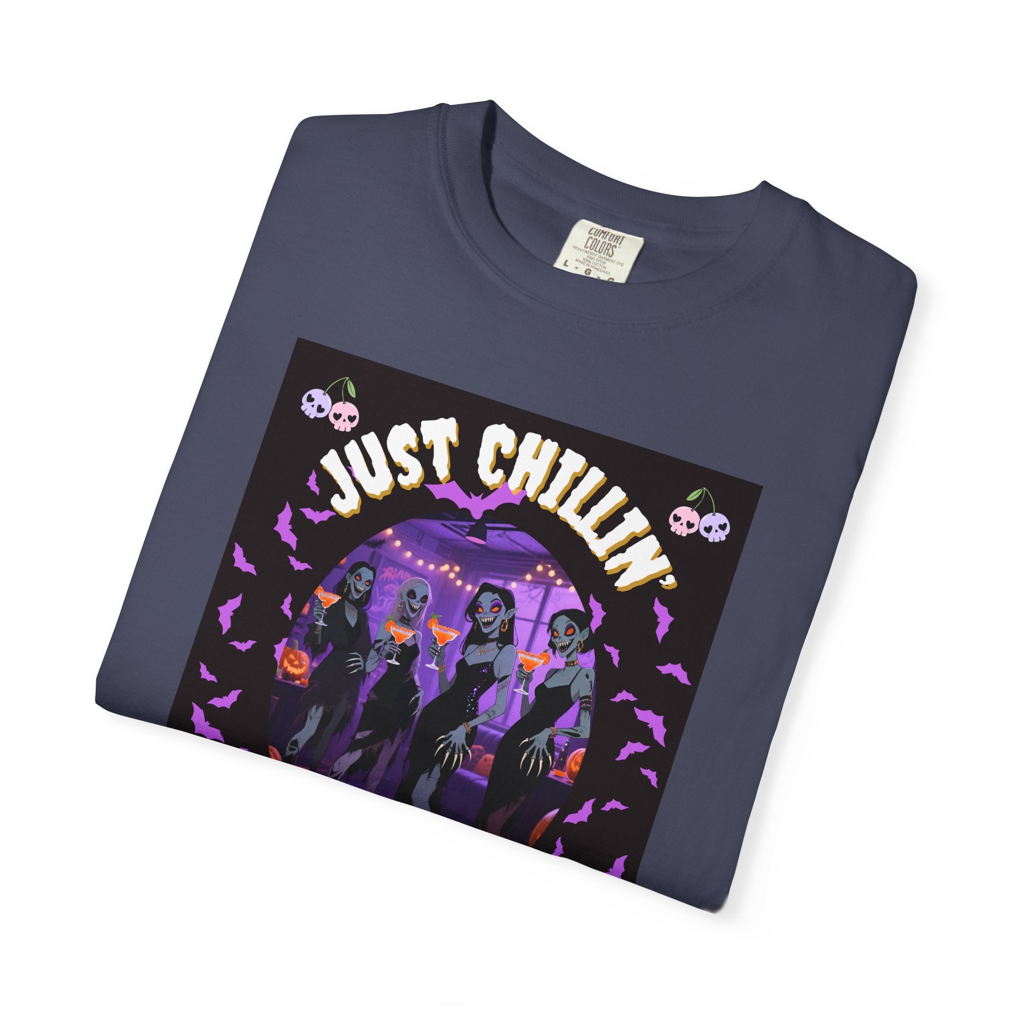 Just Chillin' With My Ghouls, Halloween Graphic Tee, Unisex Garment-Dyed T-Shirt, Spooky Shirt, Halloween Costume, Fall Fashion, Holiday Apparel