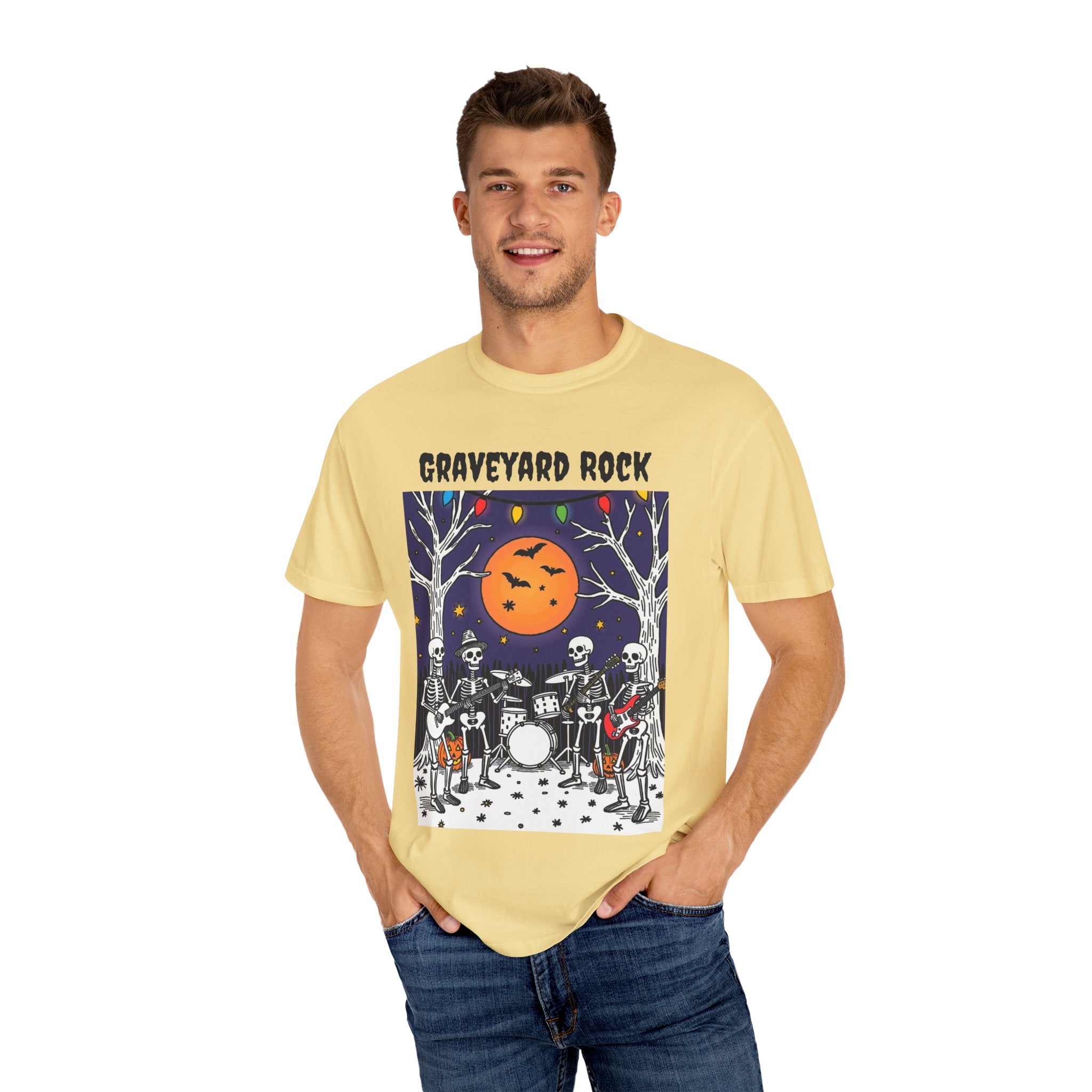 Halloween Graphic Tee, Skeleton Band, Graveyard Rock, Spooky Shirt, Halloween Costume, Fall Fashion, Holiday Apparel