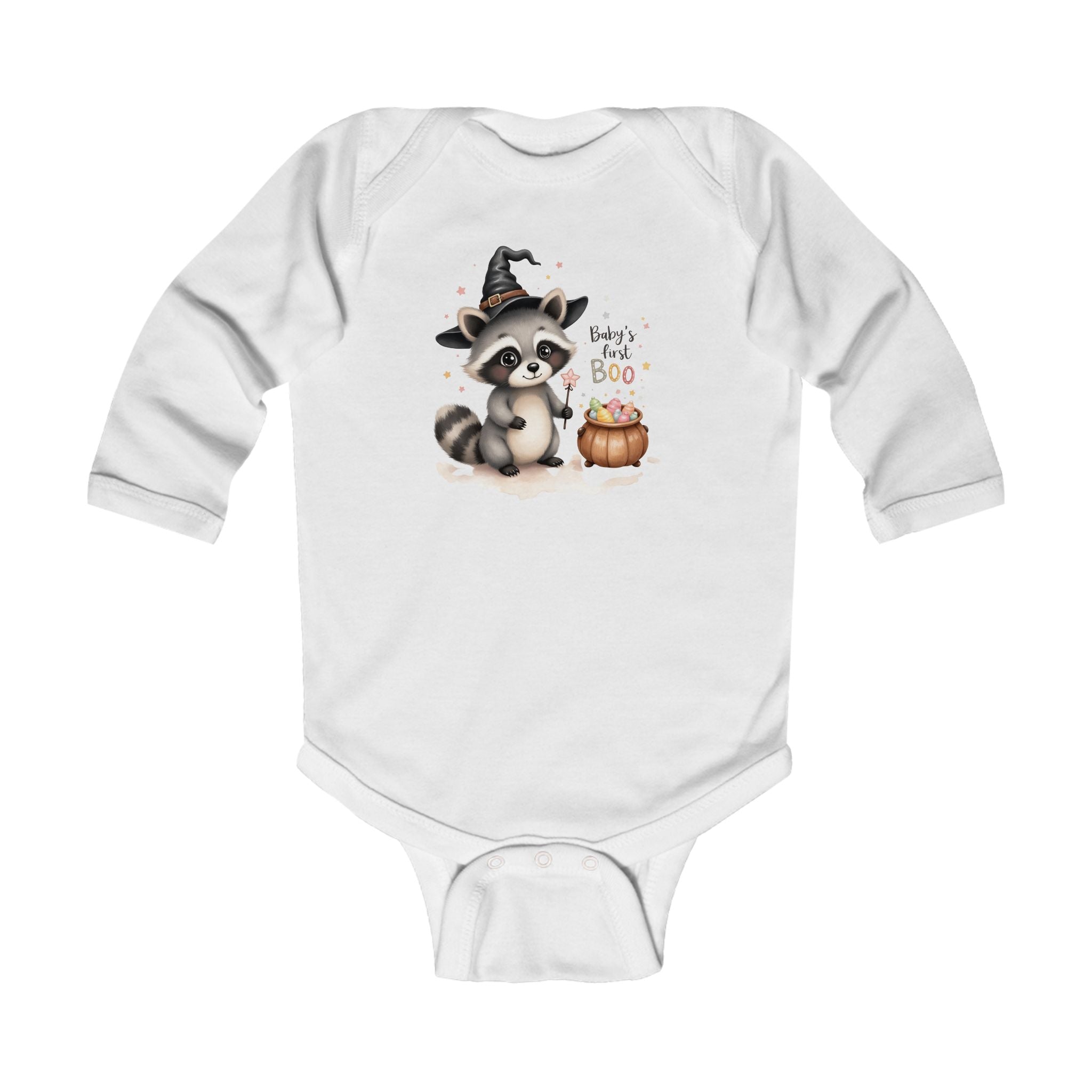 Baby's First Boo Bodysuit, Halloween Infant Bodysuit, Cute Baby Costume, Fall Holiday Gift, Baby Raccoon in Vampire Outfit