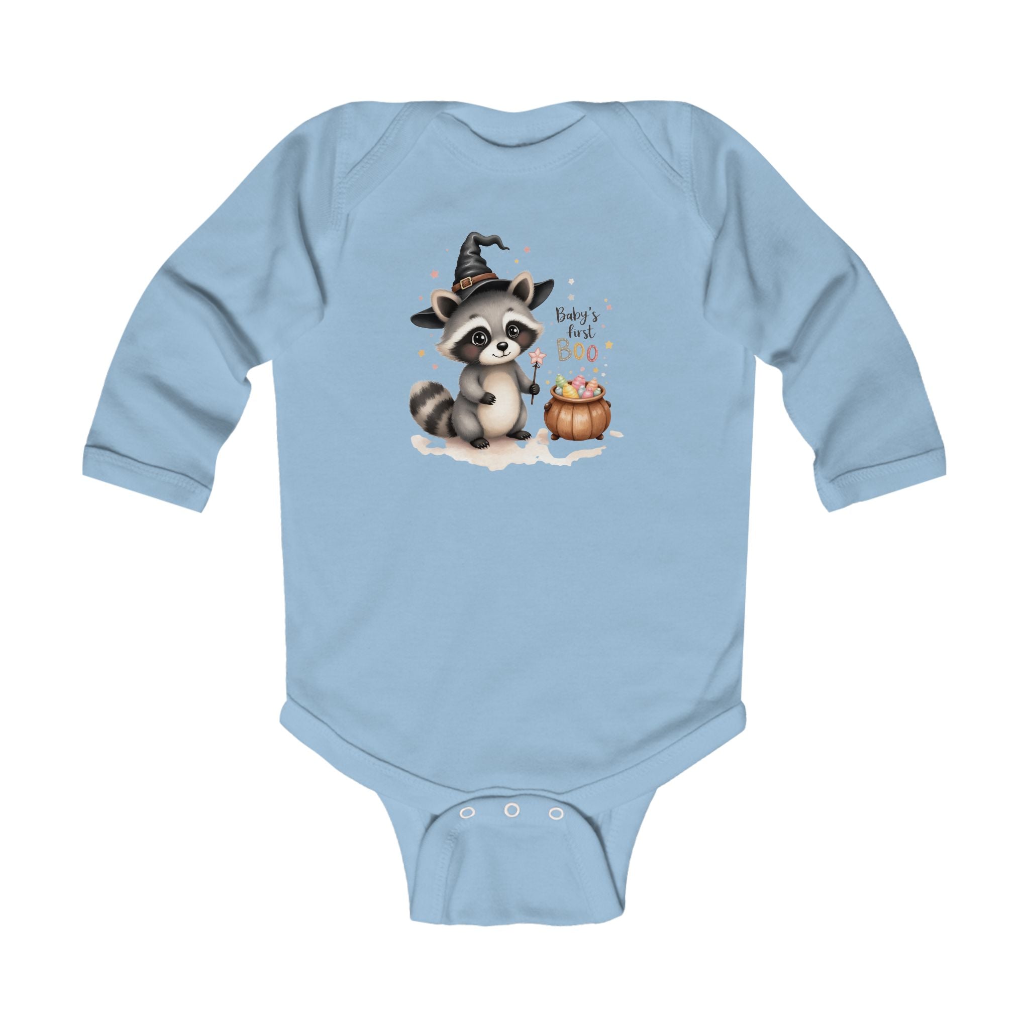 Baby's First Boo Bodysuit, Halloween Infant Bodysuit, Cute Baby Costume, Fall Holiday Gift, Baby Raccoon in Vampire Outfit