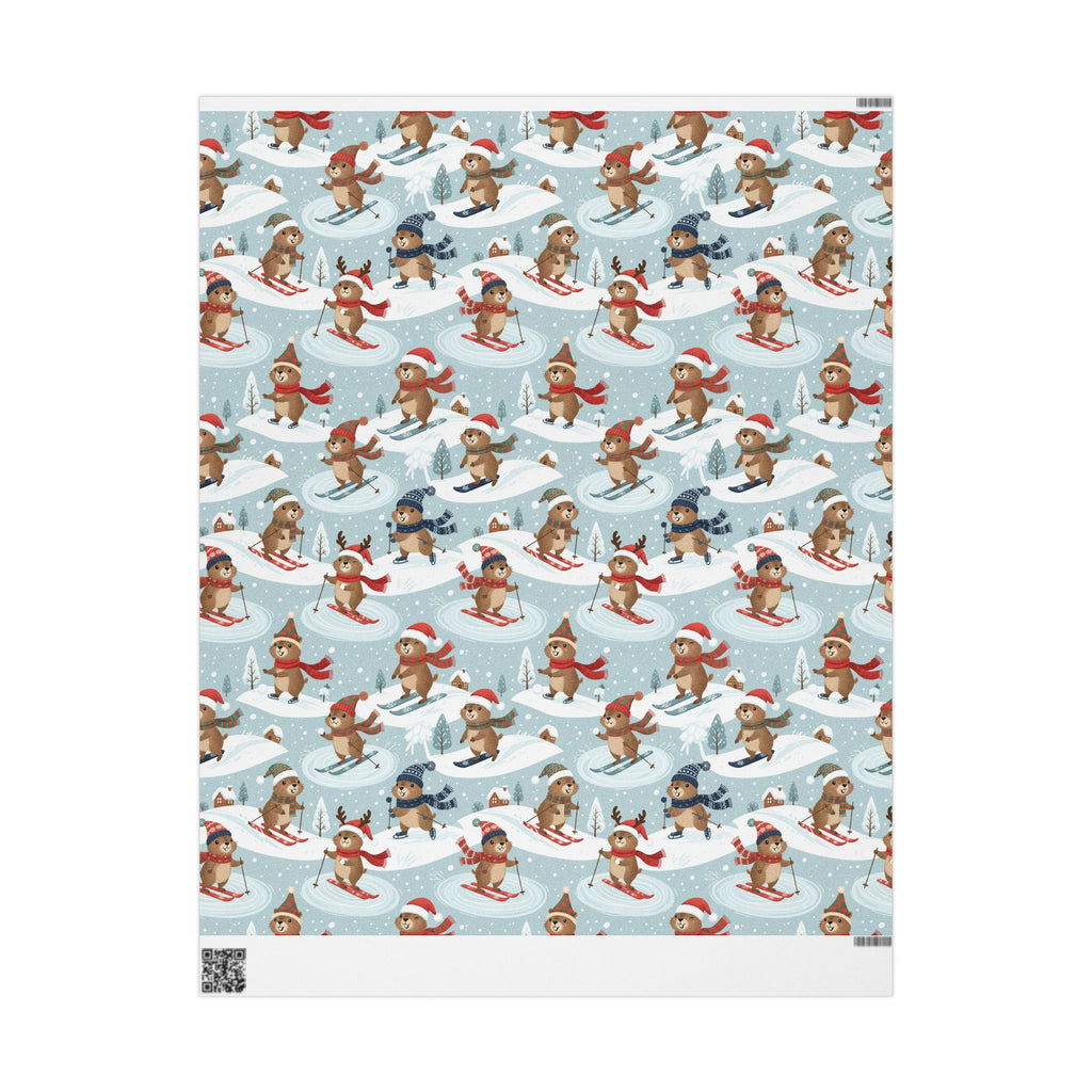 Christmas Groundhog Skiing Wrapping Paper — Cute Winter Holiday Gift Wrap