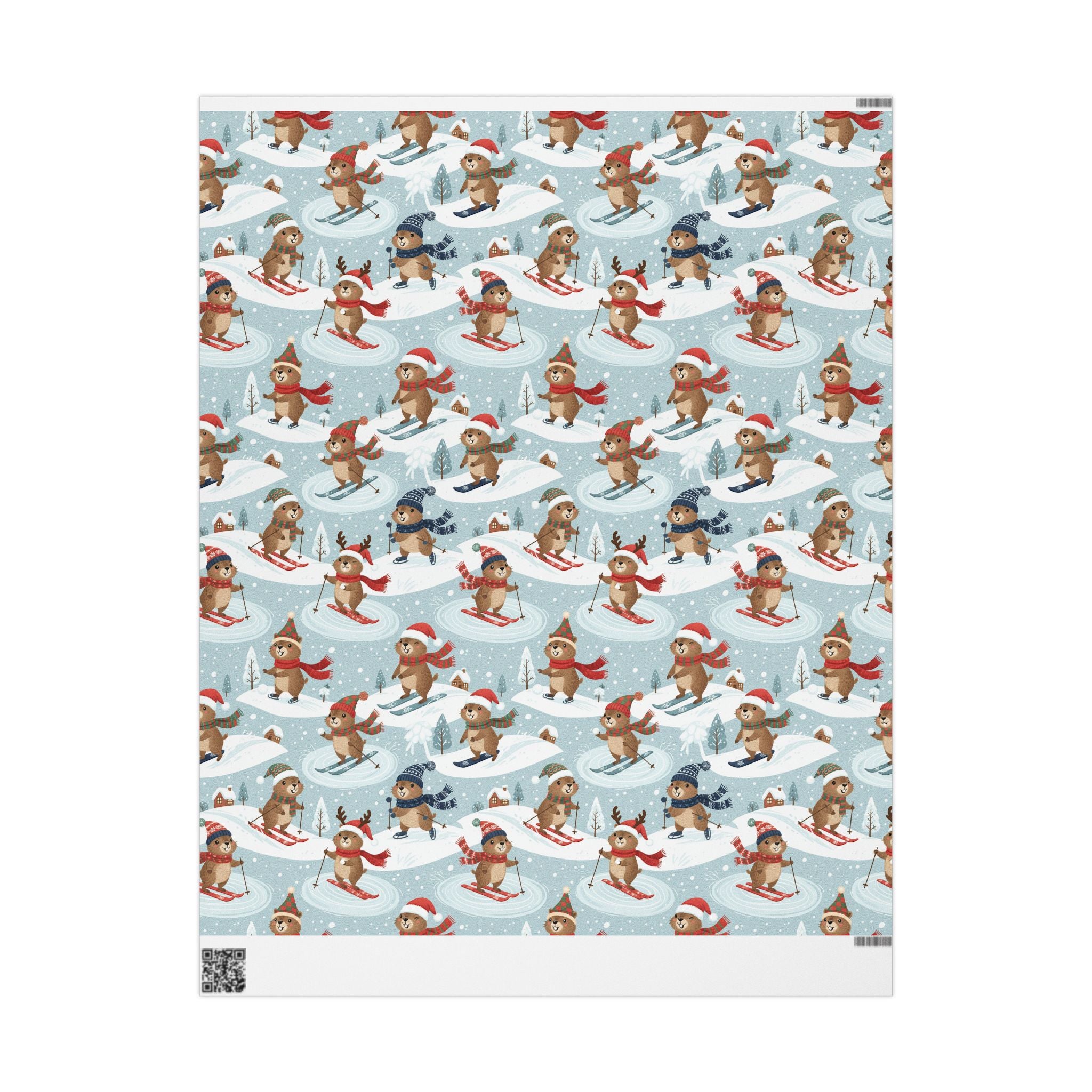 Christmas Groundhog Skiing Wrapping Paper — Cute Winter Holiday Gift Wrap