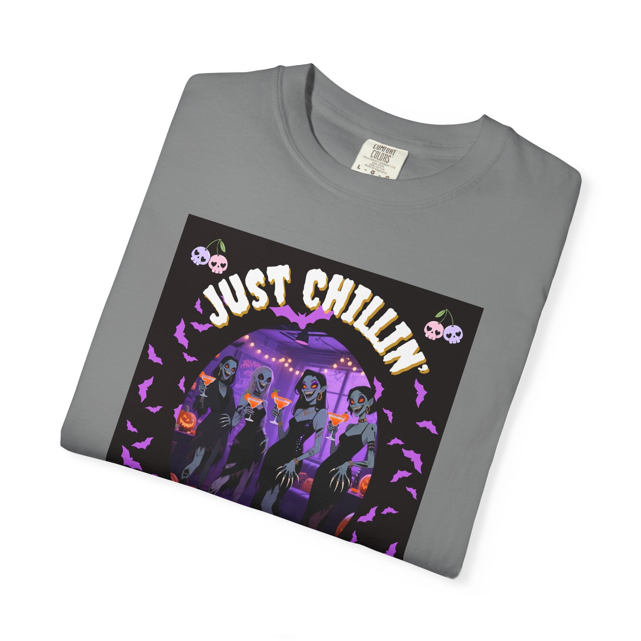 Just Chillin' With My Ghouls, Halloween Graphic Tee, Unisex Garment-Dyed T-Shirt, Spooky Shirt, Halloween Costume, Fall Fashion, Holiday Apparel