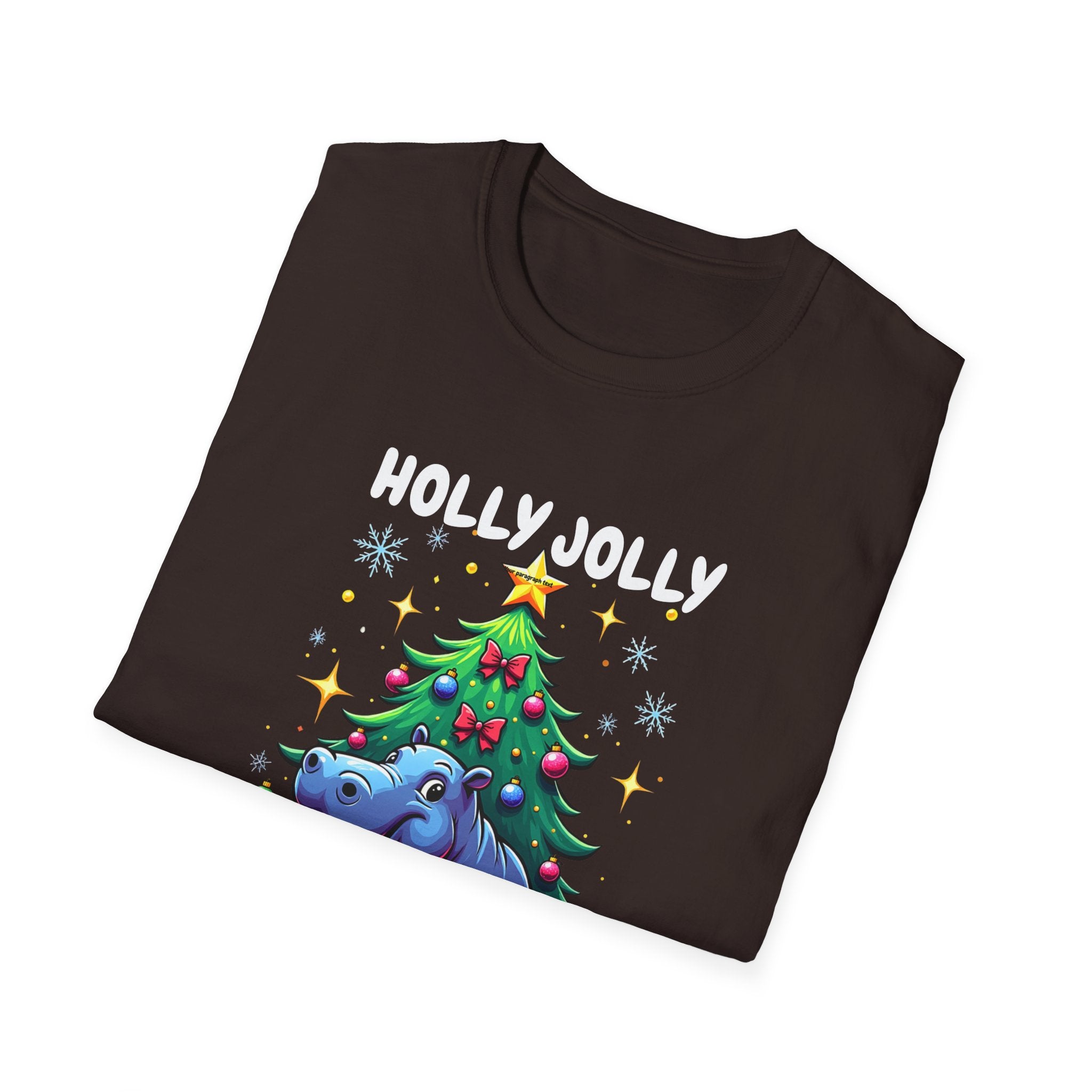 Christmas Hippo T-Shirt — Cute Rhino with Tree & Gifts Holiday Tee