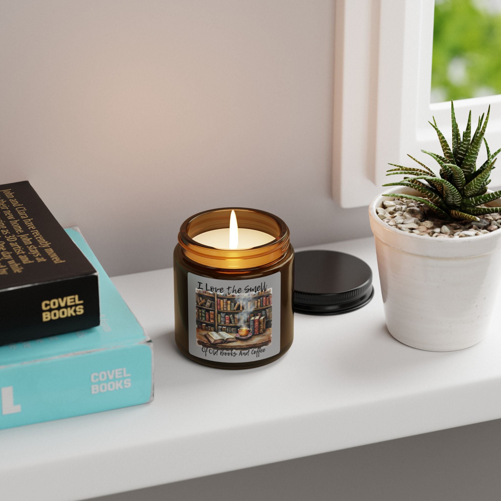Soy Candle: Cozy Reading Candle, Gifts for Book Lovers, Old Books and Coffee Scent