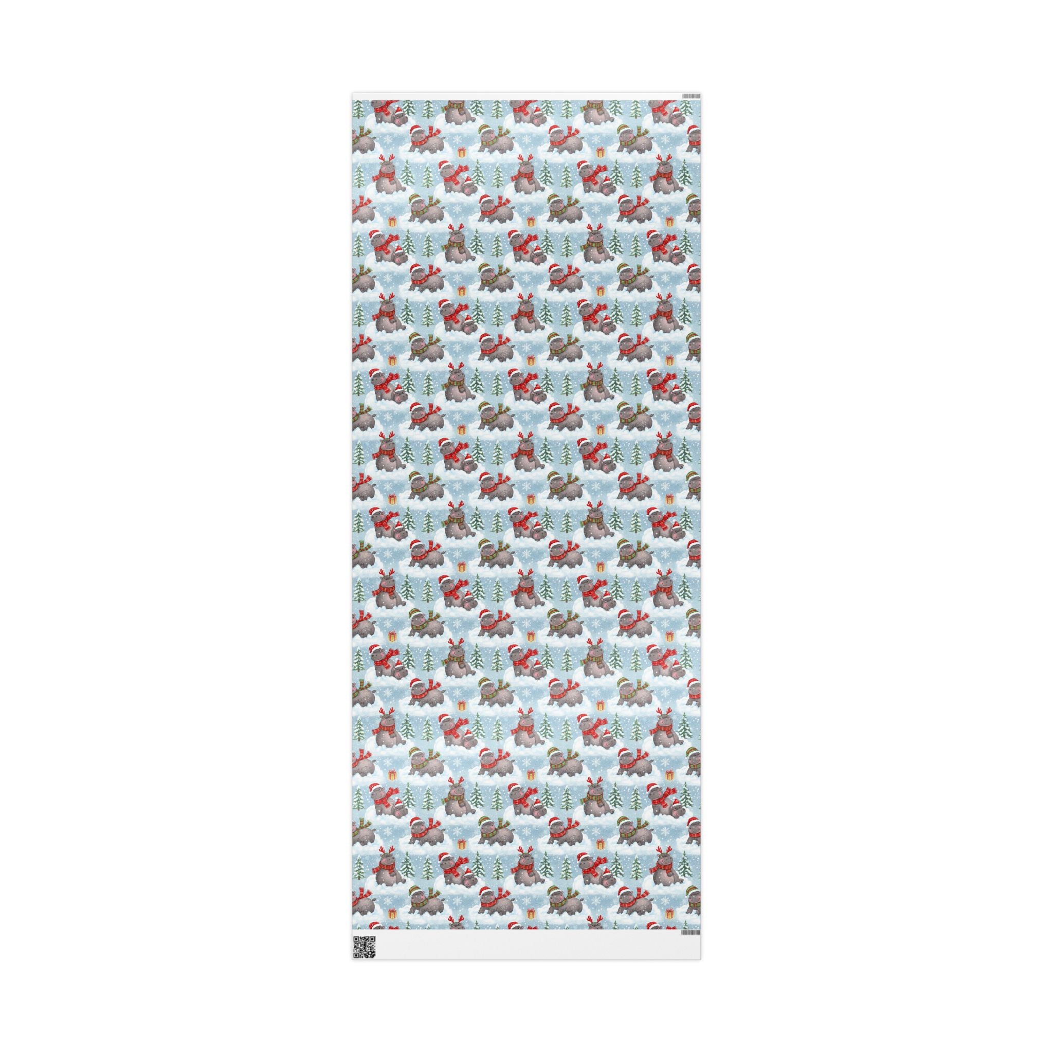 Christmas Wrapping Paper Roll — Cute Hippo in Scarf Winter Pattern