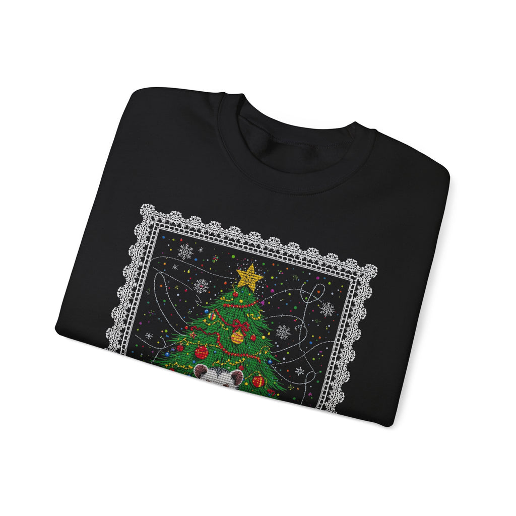Christmas Tree & Possum Crewneck Sweatshirt – Cute Holiday Ugly Sweater Design