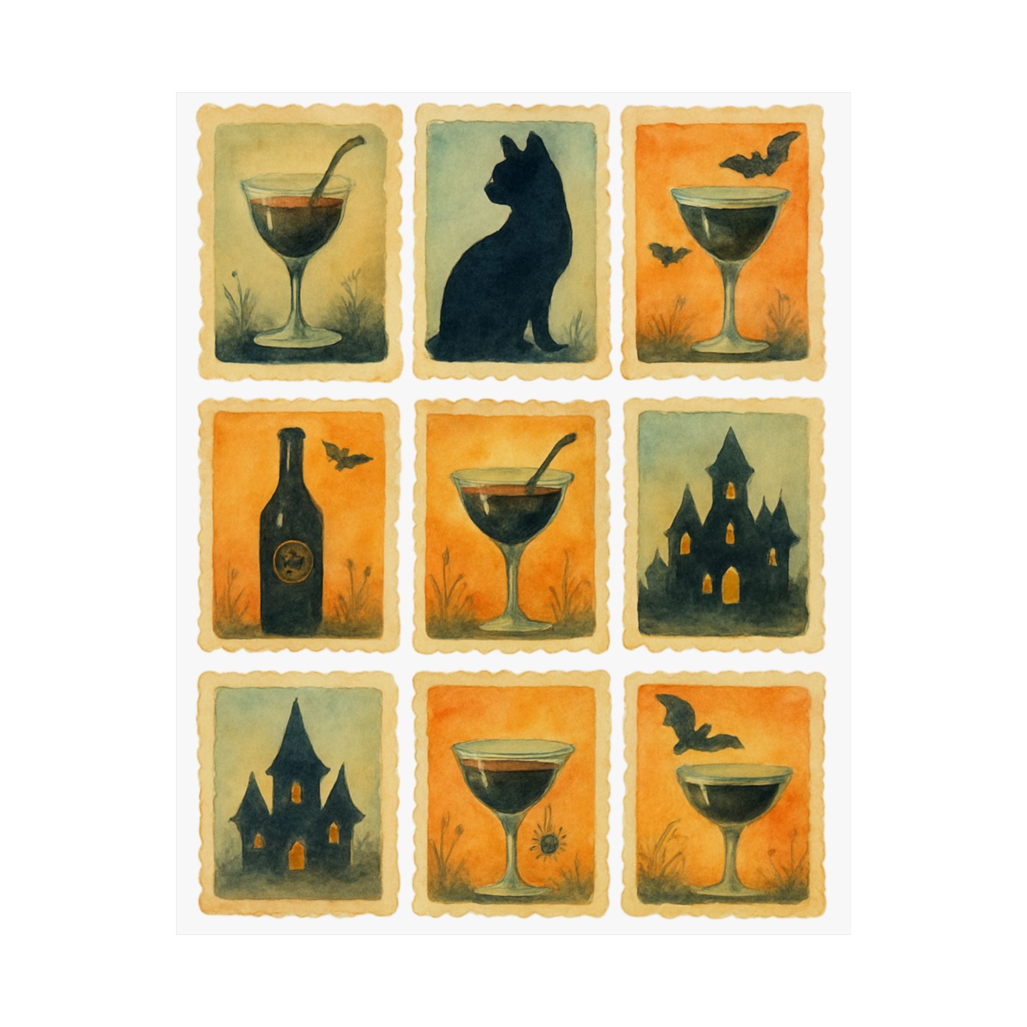 Halloween Vintage Matte Poster Set, Spooky Home Decor, Cat and Cocktail Art, Fall Wall Art, Dark Academia Decor, Gothic Vibes