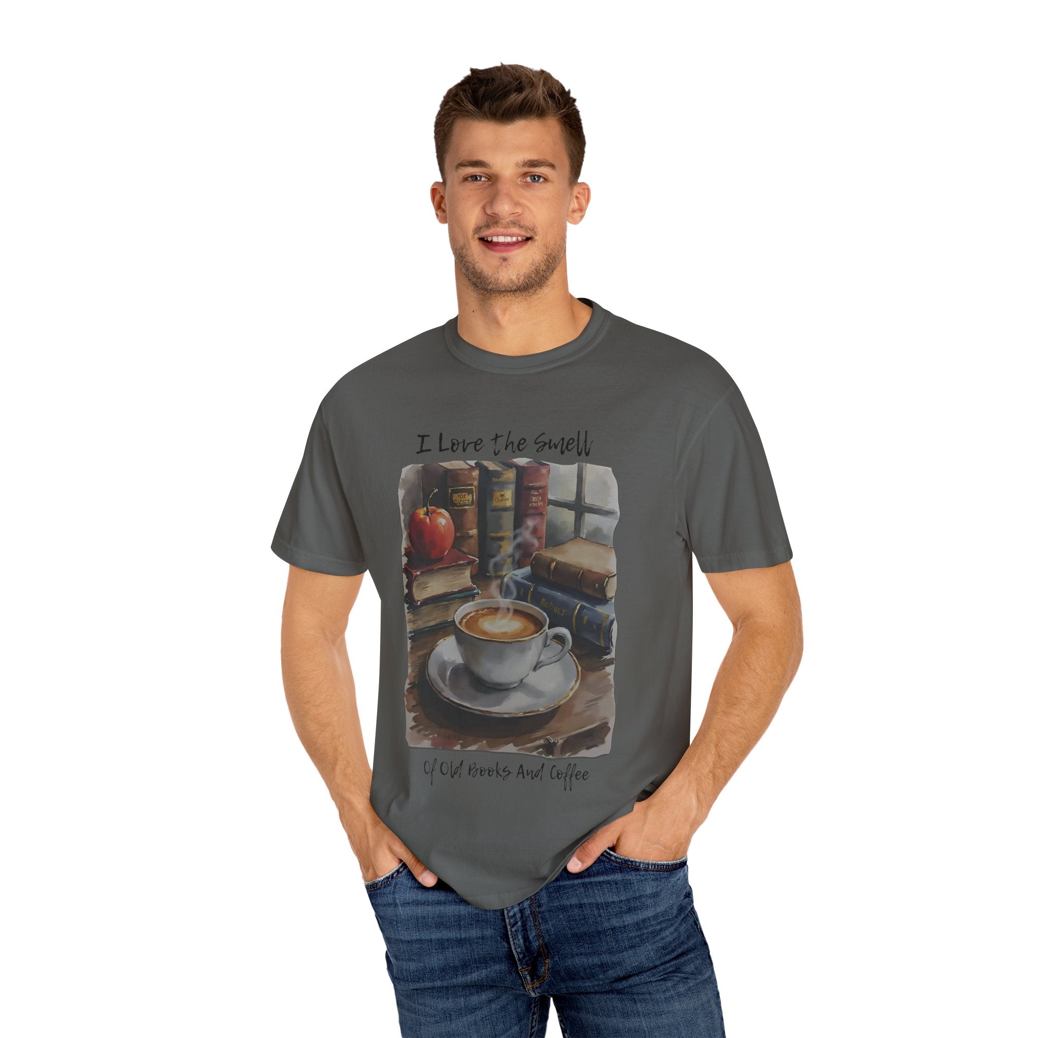 Book Lover T-Shirt - I Love the Smell of Old Books and Coffee