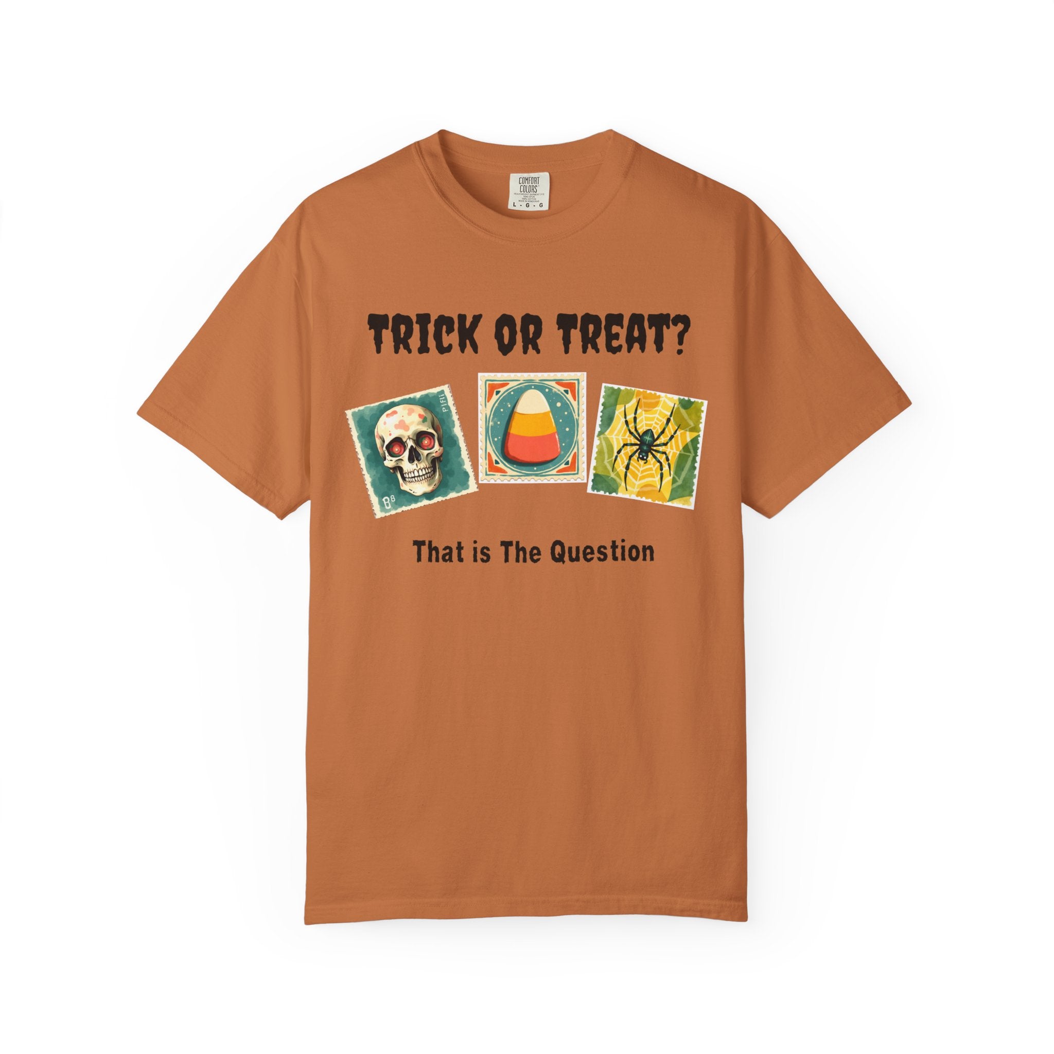 Trick or Treat-That is The Question. Skull, candy corn, and Spider