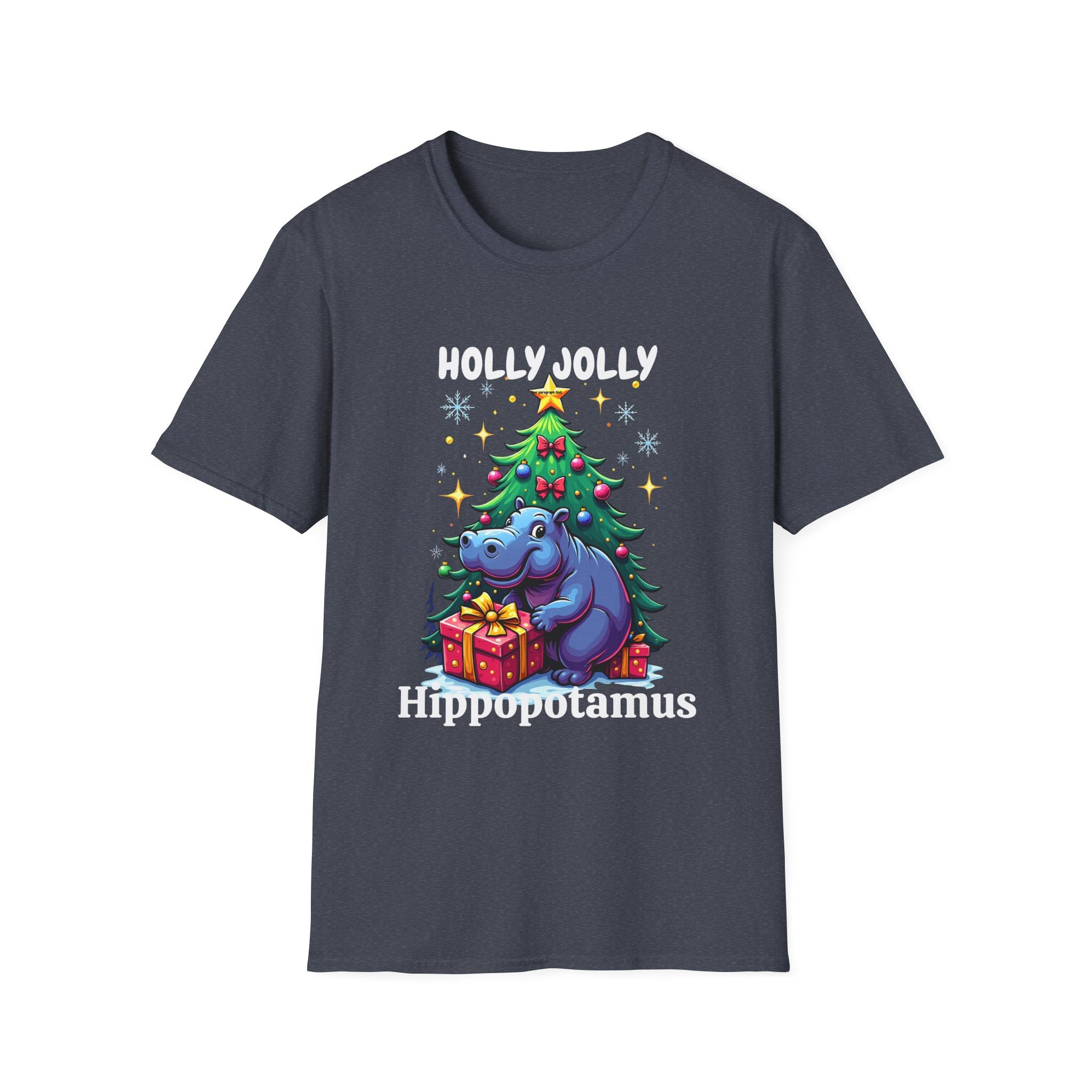 Christmas Hippo T-Shirt — Cute Rhino with Tree & Gifts Holiday Tee