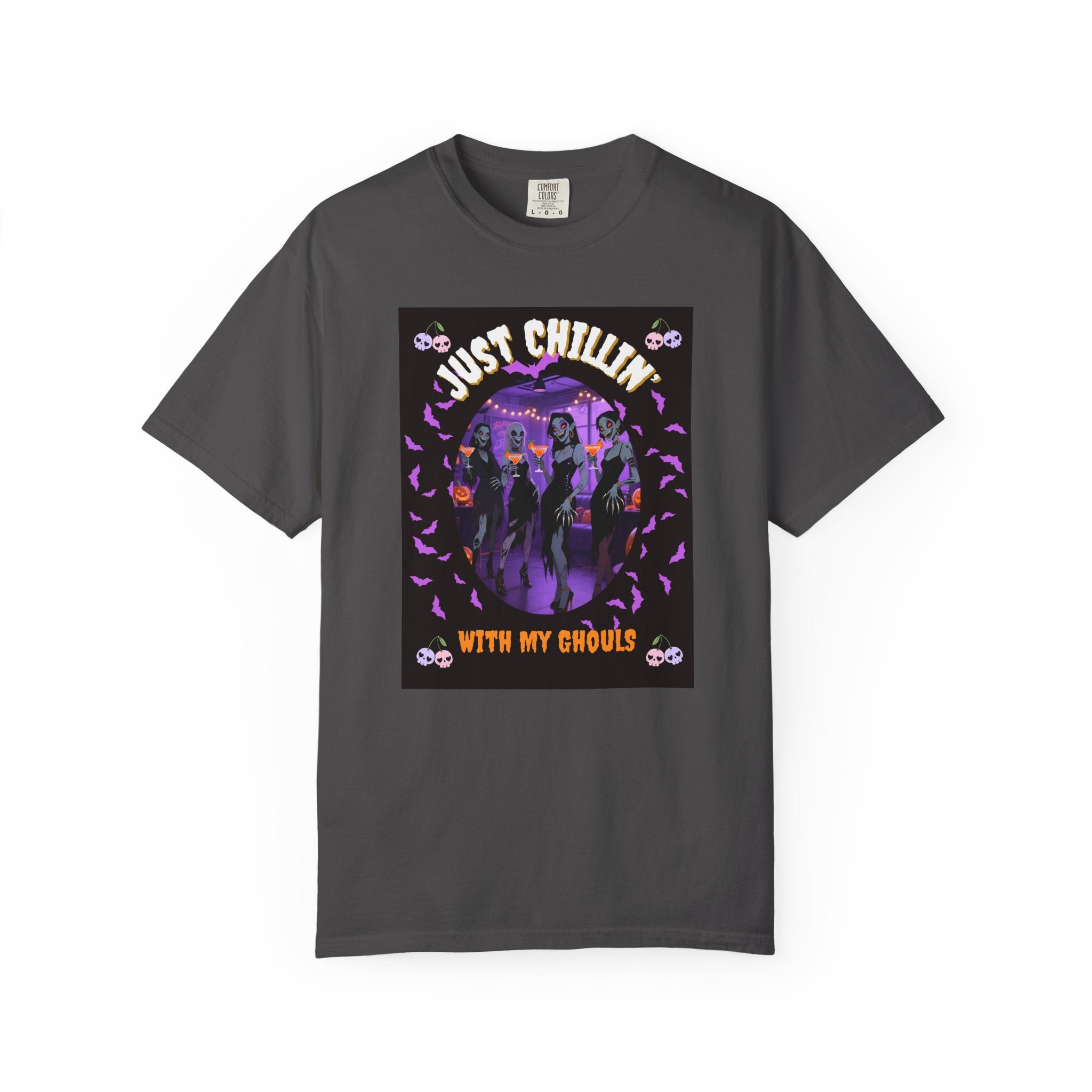 Just Chillin' With My Ghouls, Halloween Graphic Tee, Unisex Garment-Dyed T-Shirt, Spooky Shirt, Halloween Costume, Fall Fashion, Holiday Apparel
