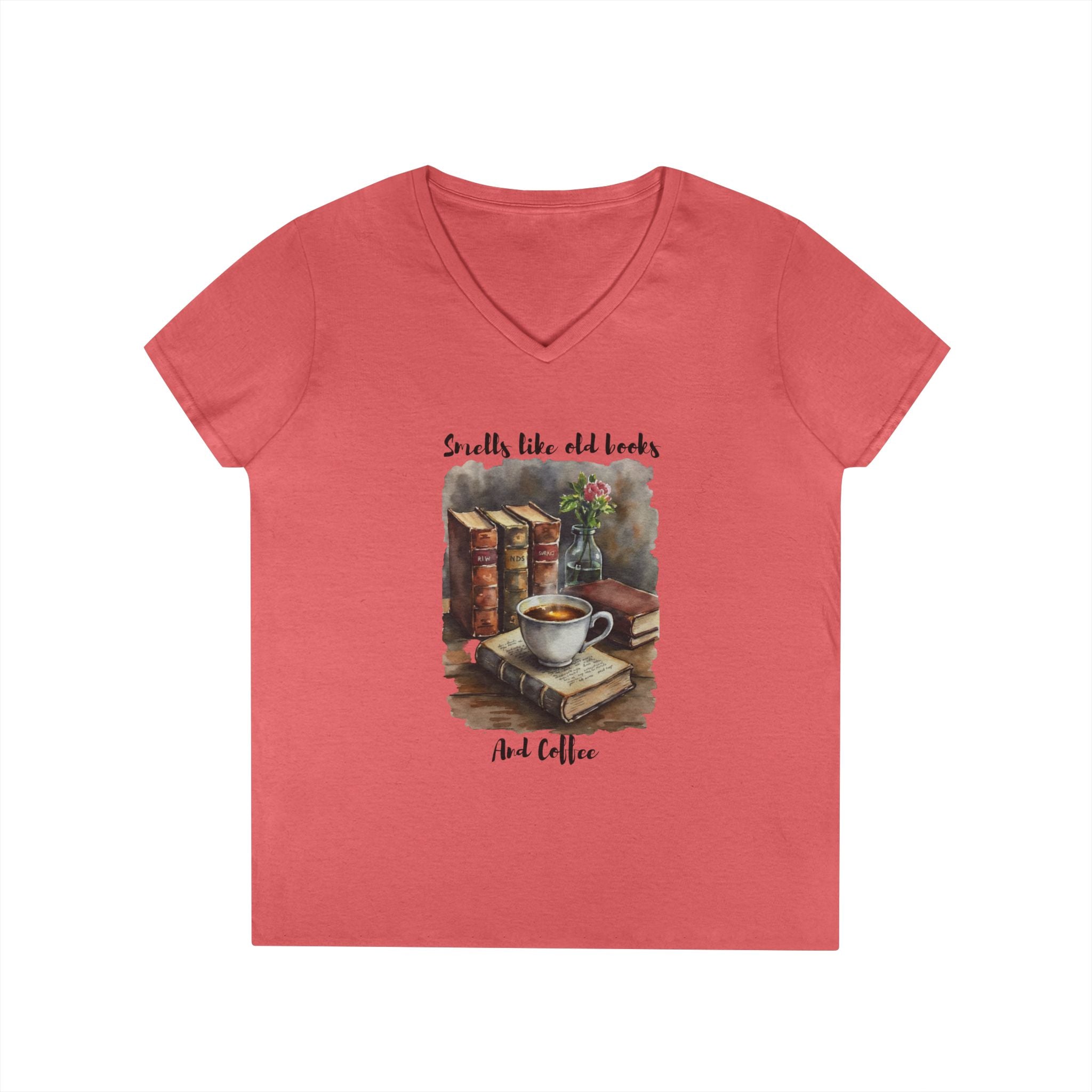 Vintage Book and Coffee Ladies' V-Neck T-Shirt