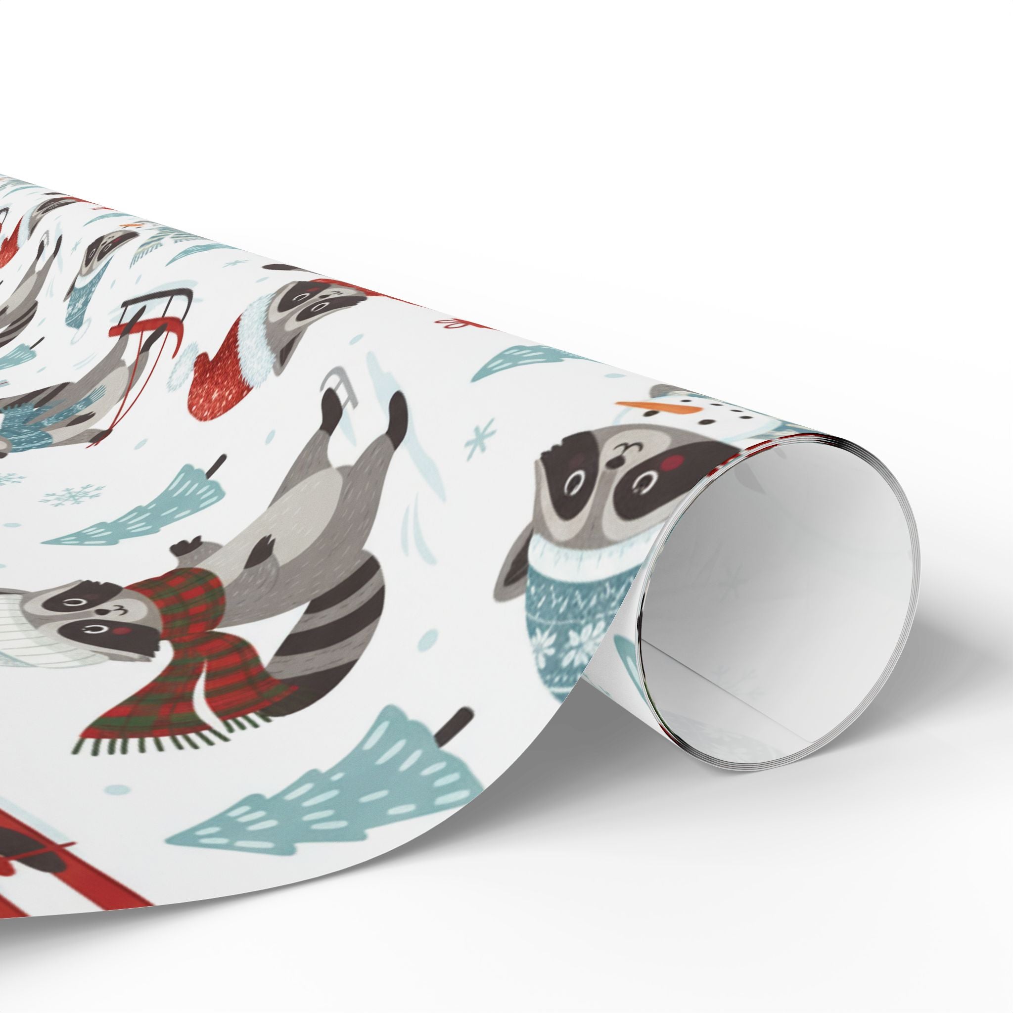 Cute Raccoon Holiday Wrapping Paper — Winter Snowforest Gift Wrap