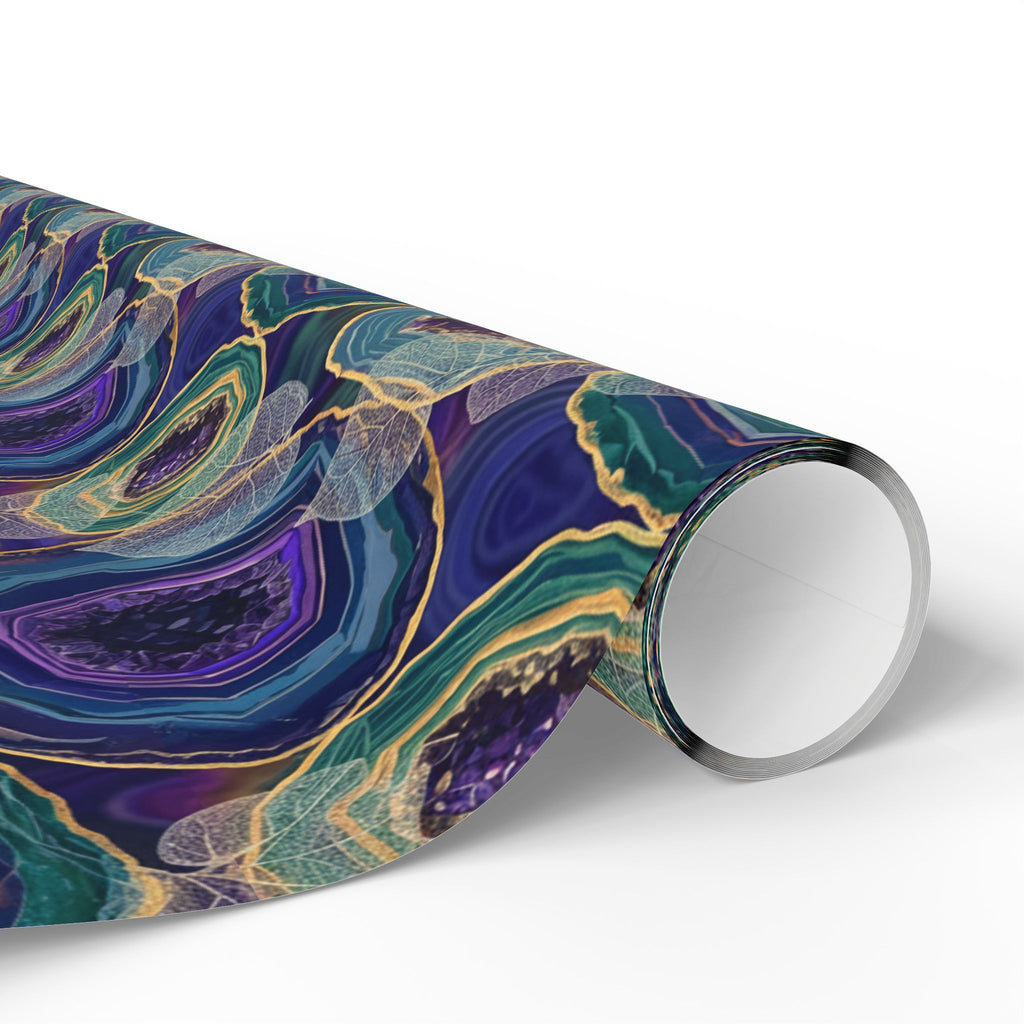 Agate Swirl Wrapping Paper — Blue & Teal Geode Gift Wrap with Leaves