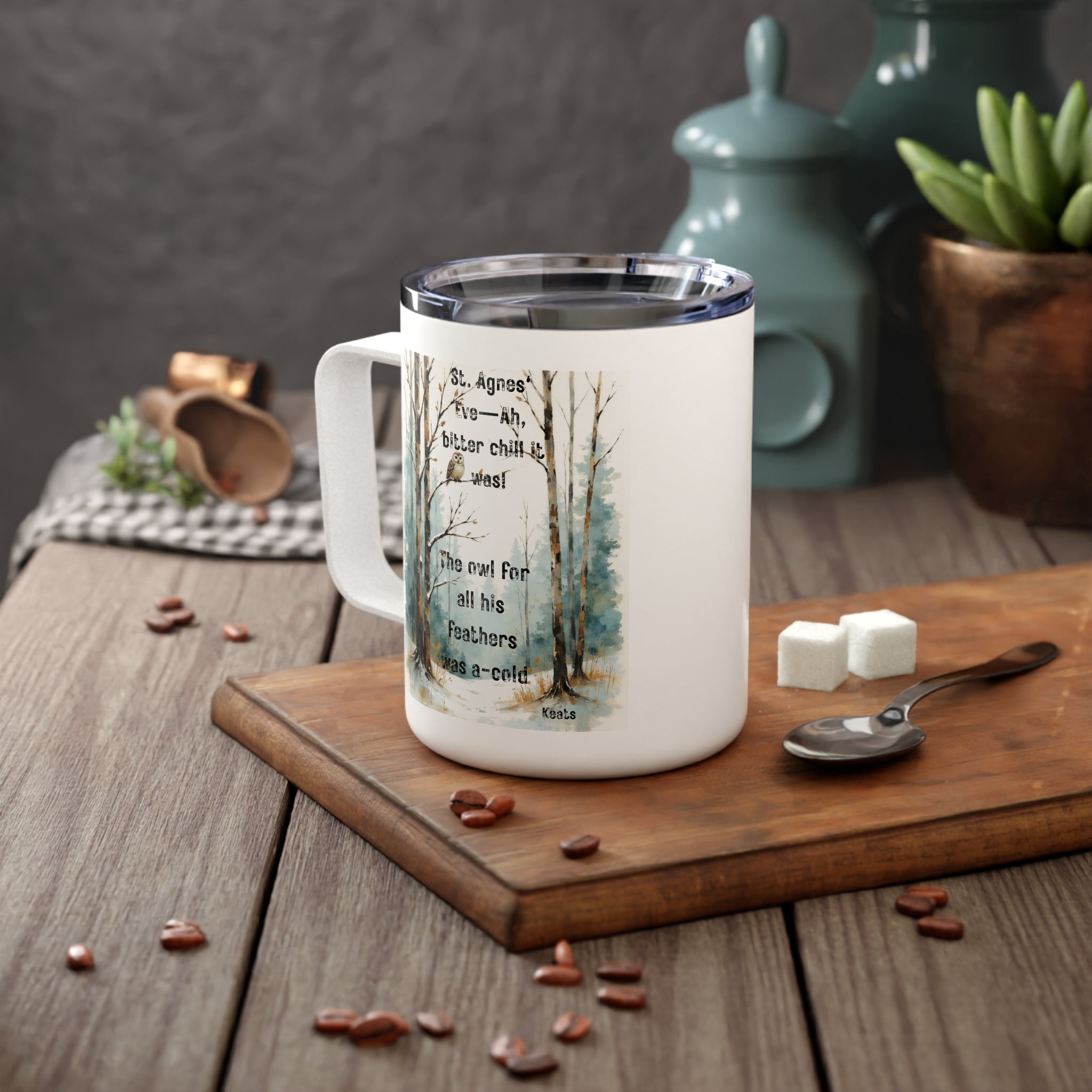 Mug- St Agnes Eve, Ah-Bitter Chill Owl in Snowy Woods Design