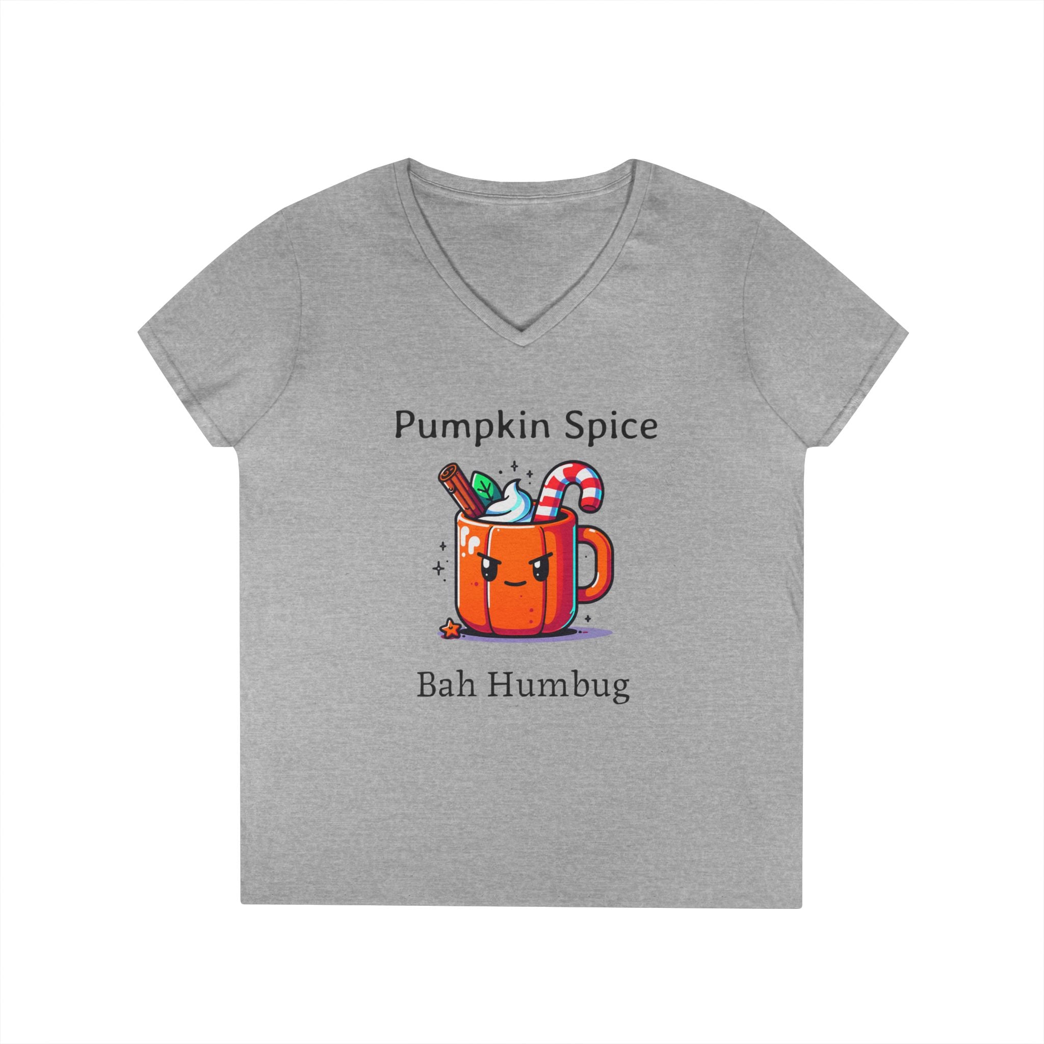 V-Neck T-Shirt Halloween Mug with Pumpkin Spice Bah Humbug