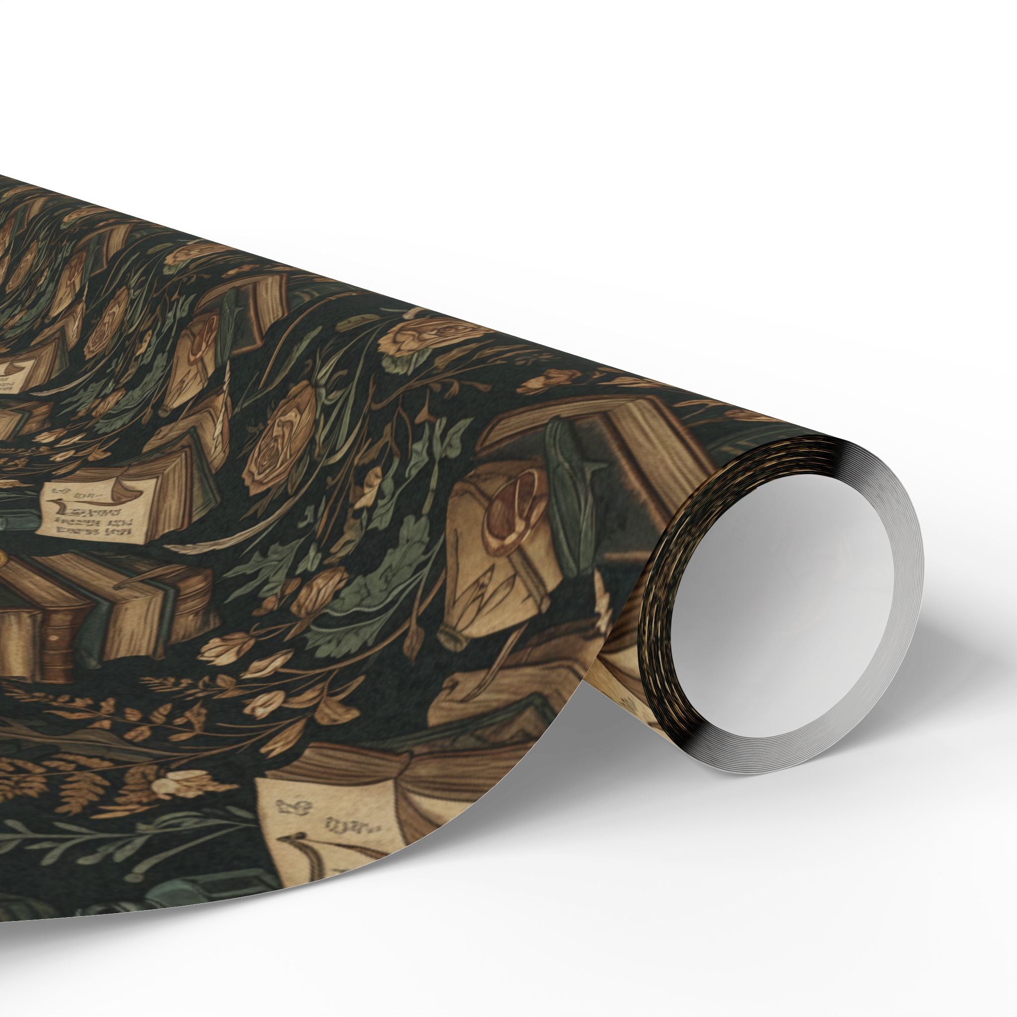 Faded Roses Vintage Books & Botanical Dark Wrapping Paper Roll — Literary Gift Wrap-Dark Academia