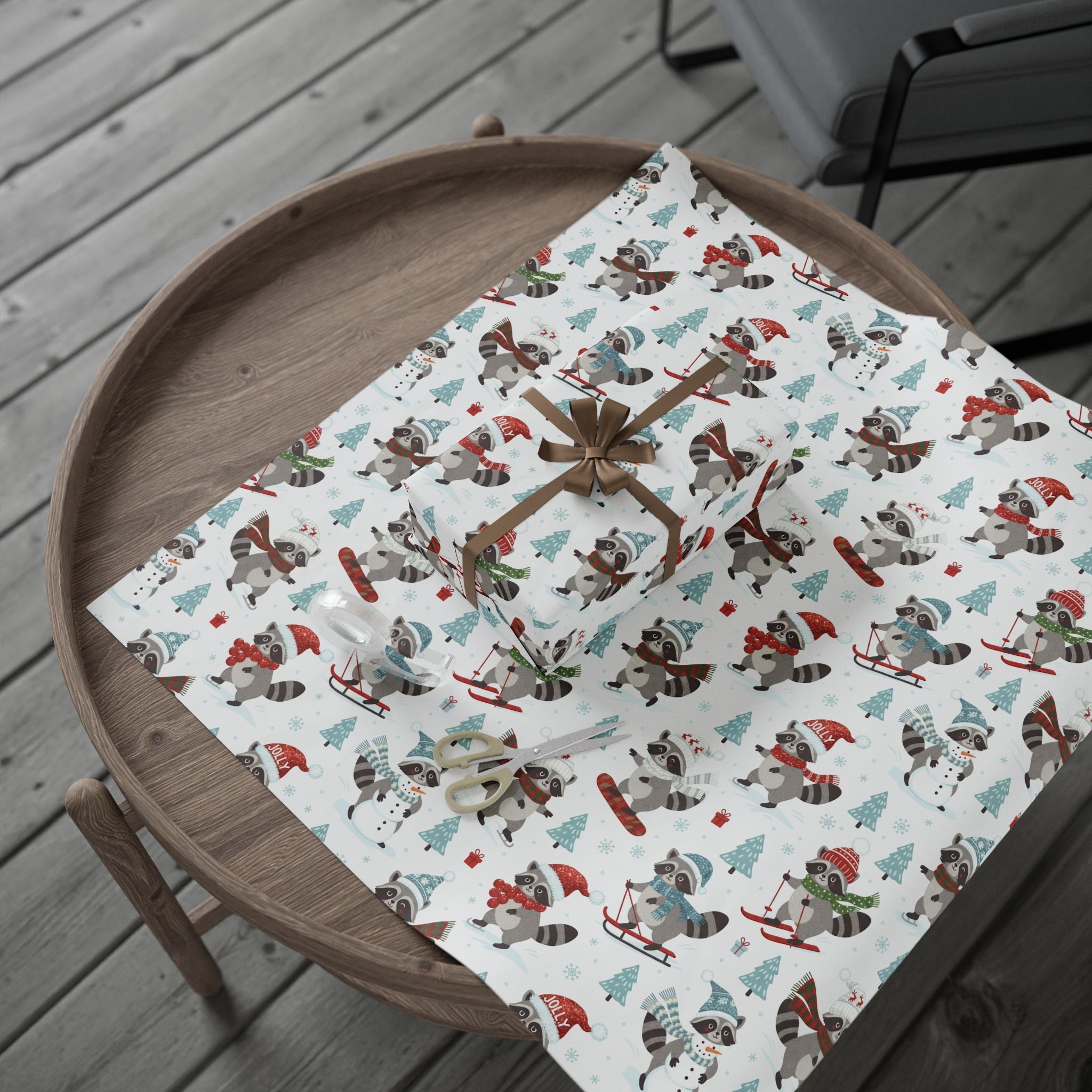 Cute Raccoon Holiday Wrapping Paper — Winter Snowforest Gift Wrap